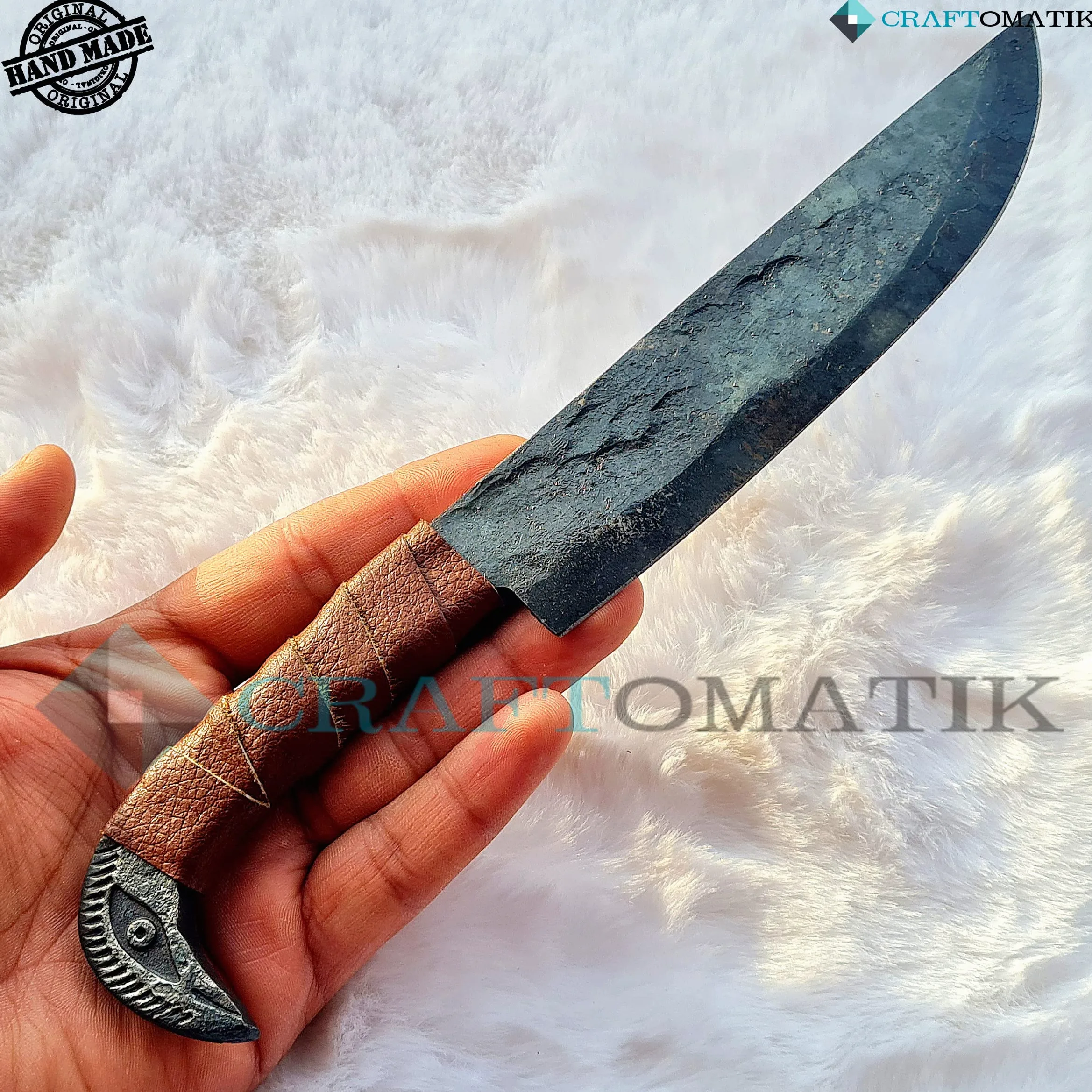 Cuchillo de cabeza de pájaro medieval | Cuchillo vikingo hecho a mano | Cuchillo celta para jardín y camping con funda de piel | LARP | HFK27