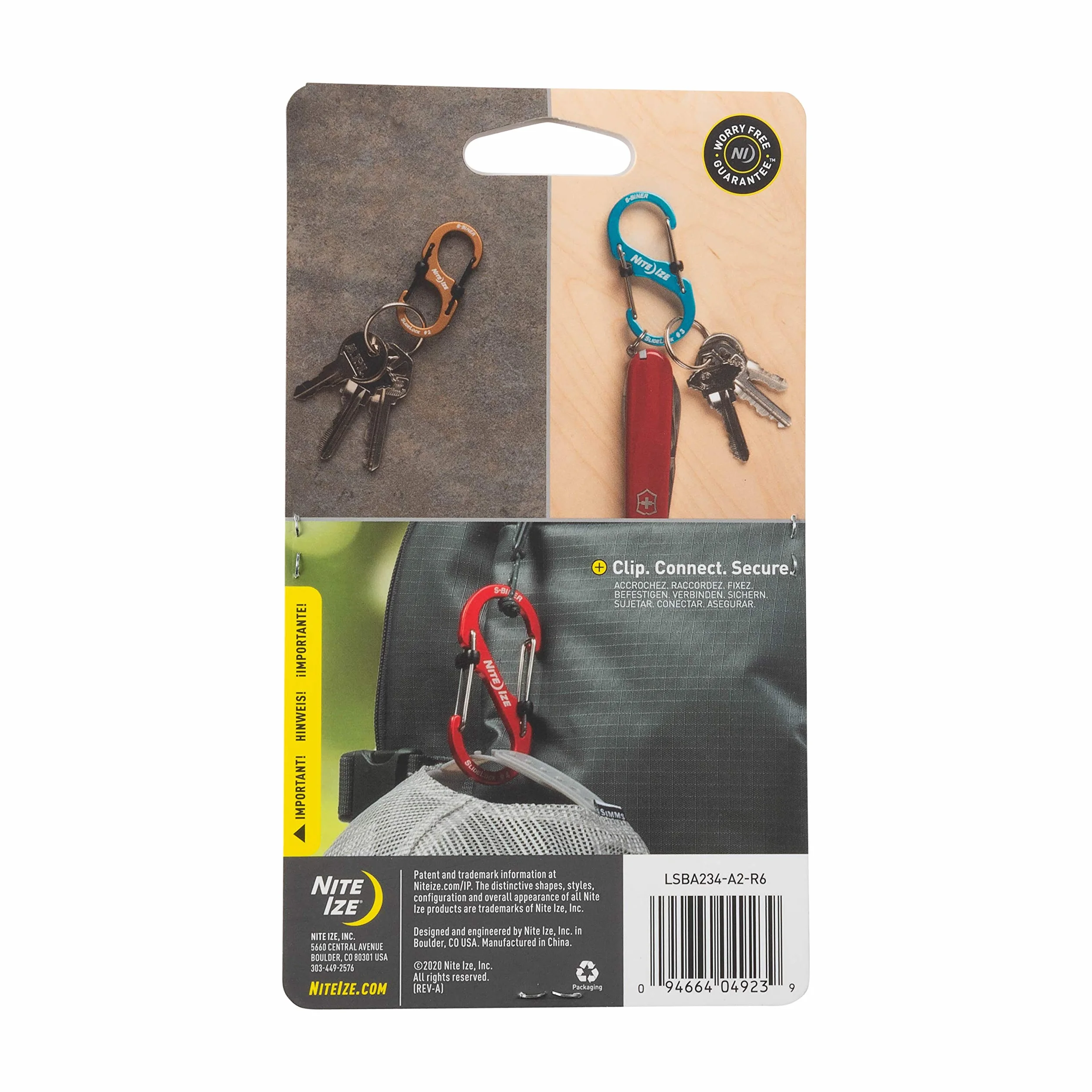 Nite Ize LSBA234-A2-R6 Mosquetón Doble con Bloqueo para Llaves/Viajes