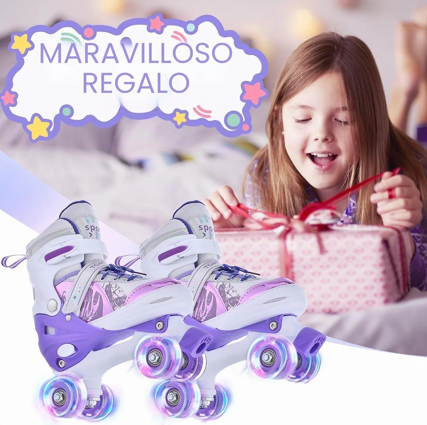 TOMSHOO Patines 4 Ruedas Ajustables con LED para Niñas Niños Principiante