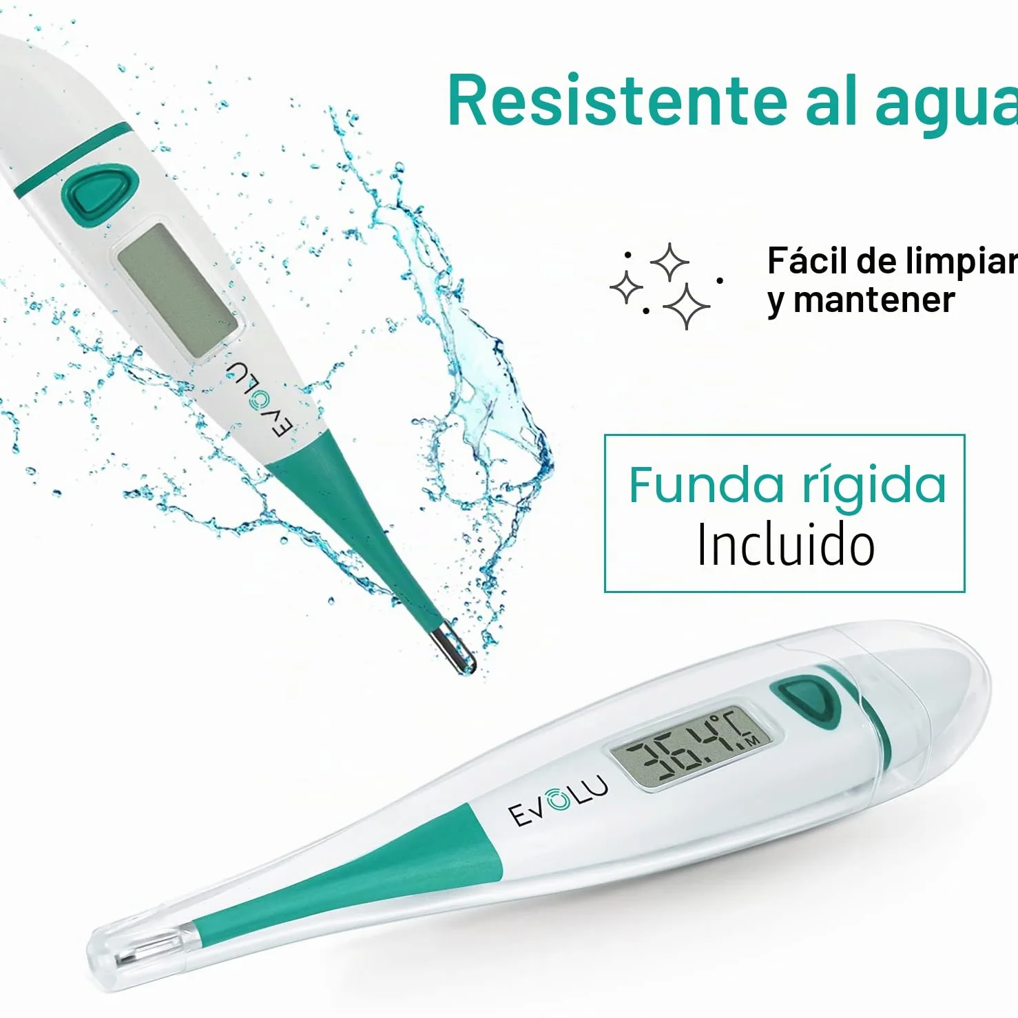 Evolu Termómetro digital oral rectal axilar 10 segundos punta flexible bebés niños adultos exactitud 0,1°C pantalla fácil lectura funda