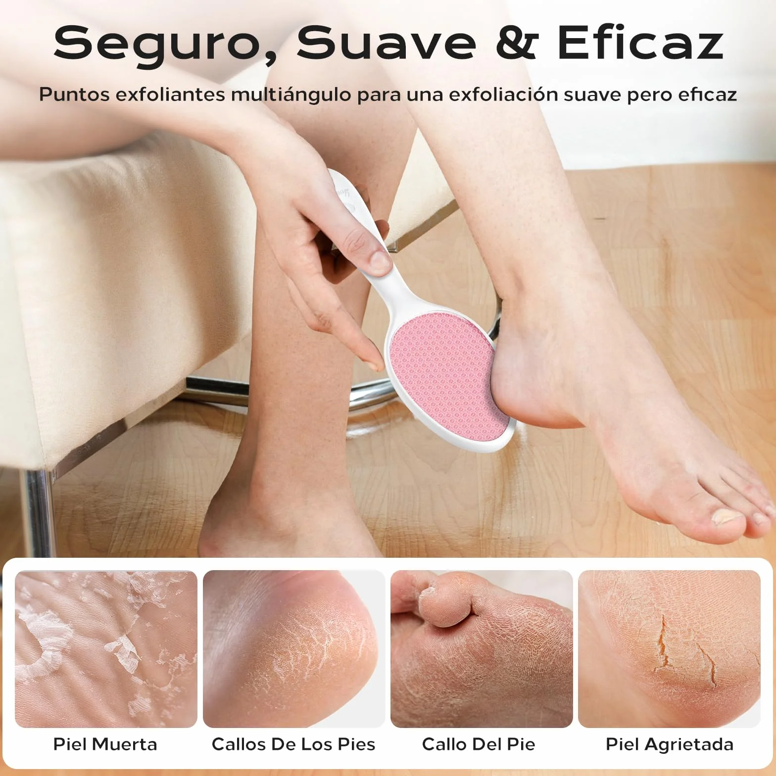 Lima Para Pies Nano Vidrio 2 en 1 - Foot File Profesional con Mango Largo, Elimina Durezas y Callosidades, Uso Húmedo/Seco - Rosa