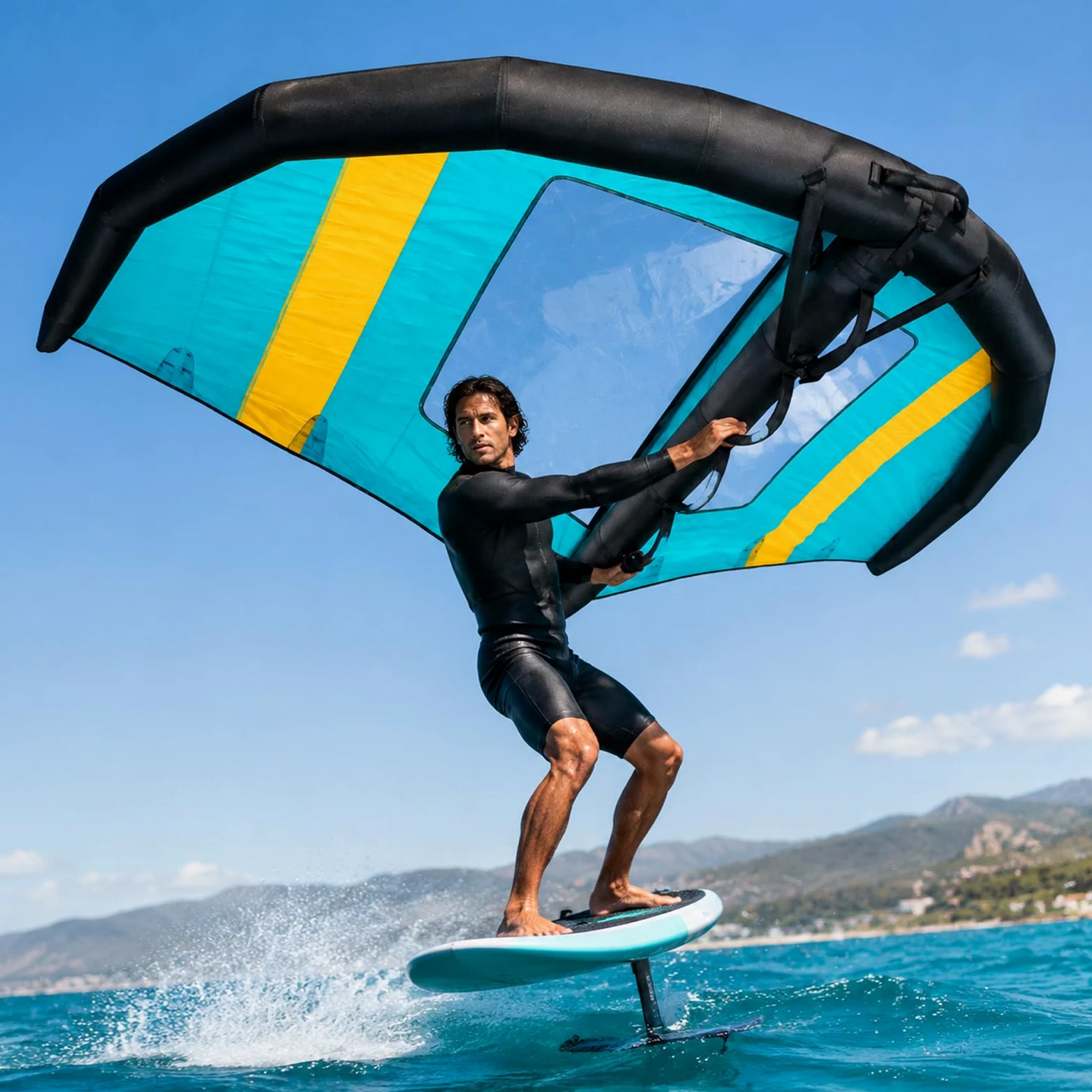 Ala Wingfoil Hinchable con Ventana para Deportes Acuáticos y Adultos | Ventana Transparente, Correa Incluida, Tres Formatos Disponibles, Inflado Gradual y Almacenamiento Compacto
