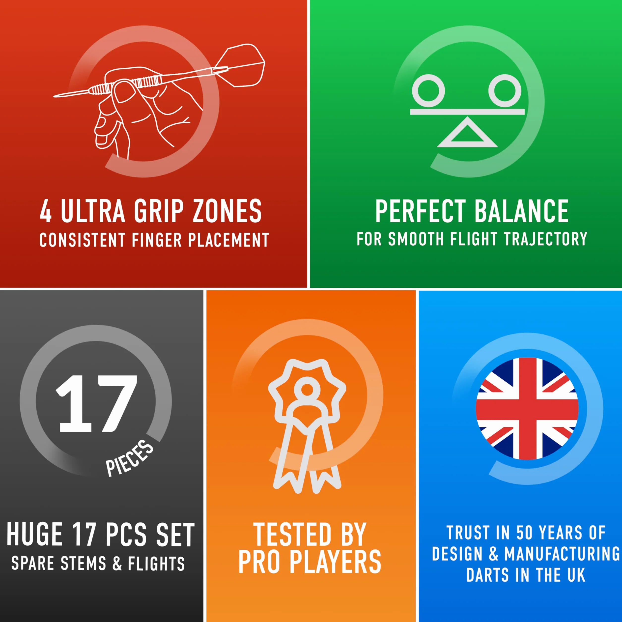 Harrows NX Elite 90% Tungsteno Juego de Dardos con Punta de Acero | 21g a 26g Todos los Pesos Disponibles | Gran Pack de 17 Piezas con Varillas Supergrip, Plumas Quantum y Estuche de Viaje