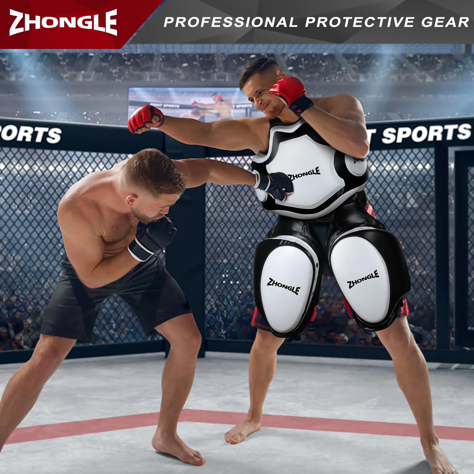 Protector de Cuerpo Profesional, Chaleco de Boxeo, Almohadilla de Bateador Pesado, Taekwondo, Protector de Cuero para Boxeo (White+)