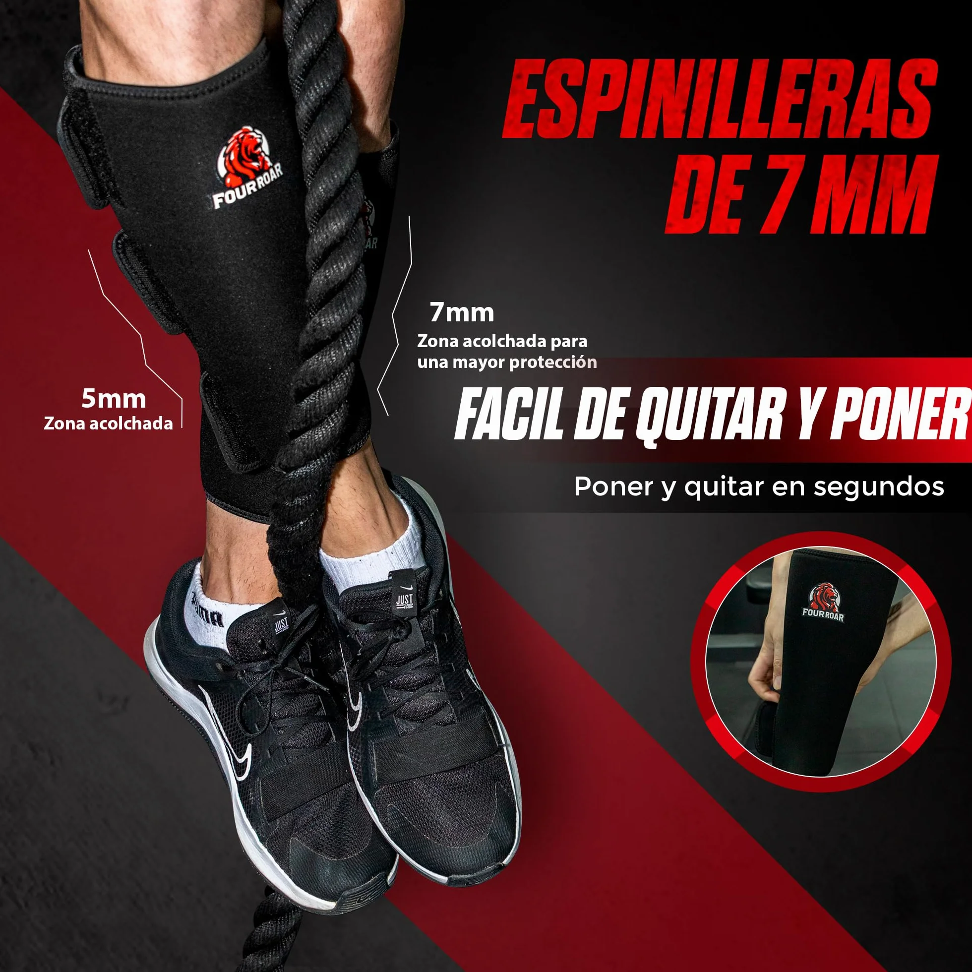 Espinilleras Crossfit de Neopreno de 7mm | Espinilleras Transpirables Faciles de Poner y Quitar | Protectores de Espinilla para Peso Muerto, Powerlifting