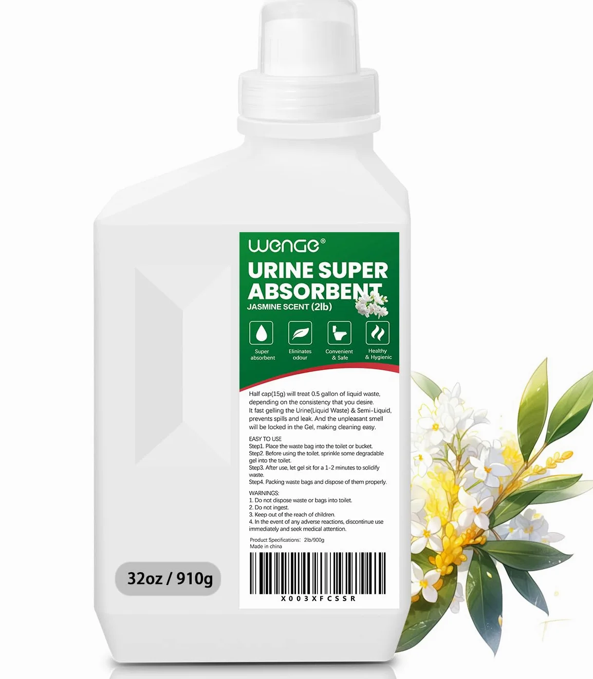 Wenge Orina súper absorbente, solidificante, gel de caca de 180 usos para camping, polvo desodorizante y gelificante líquido ecológico para acampar al aire libre, senderismo (aroma de jazmín verde)