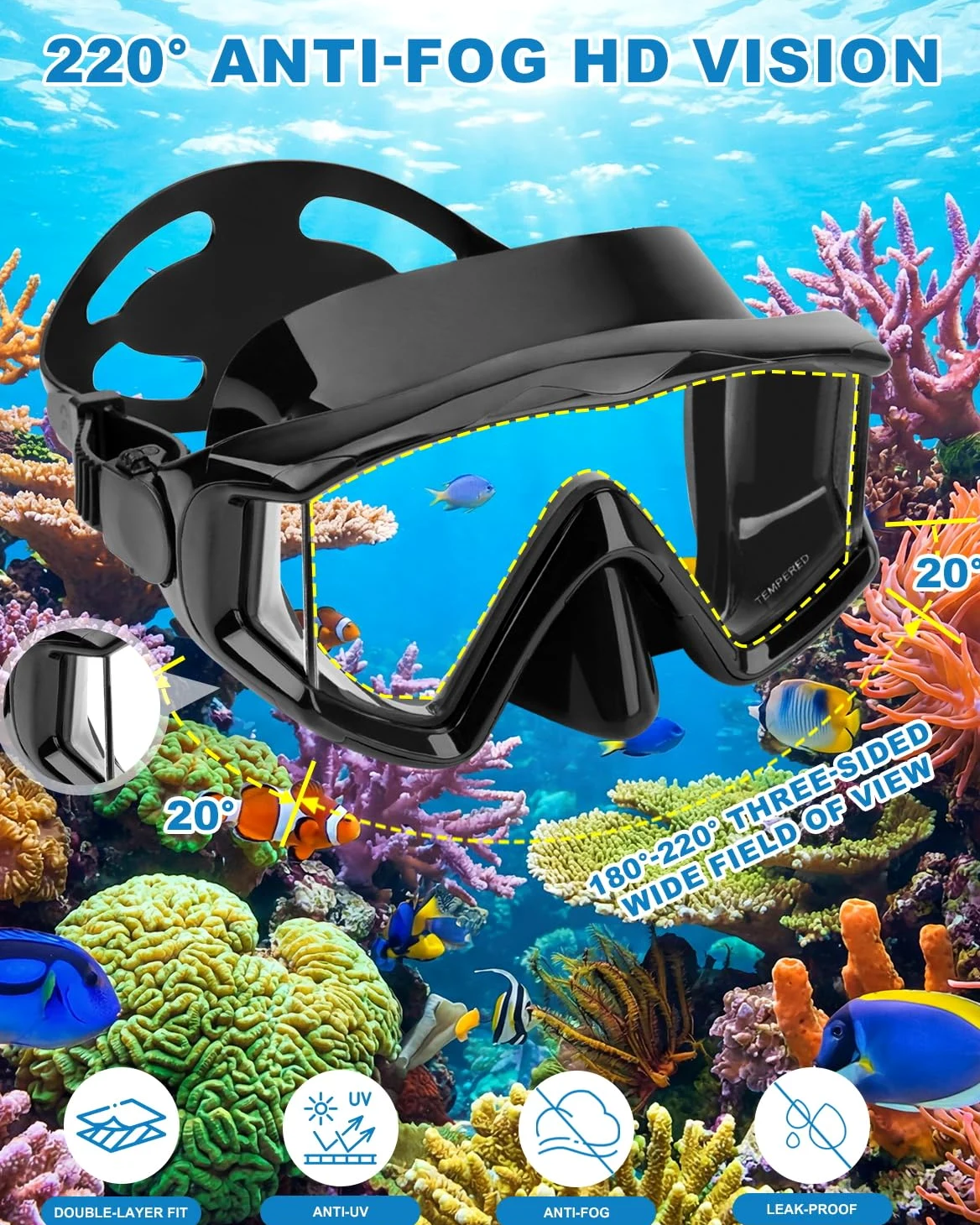 Máscara de buceo antivaho para natación, máscara de esnórquel adecuada para adultos, buceo, natación, esnórquel, máscaras