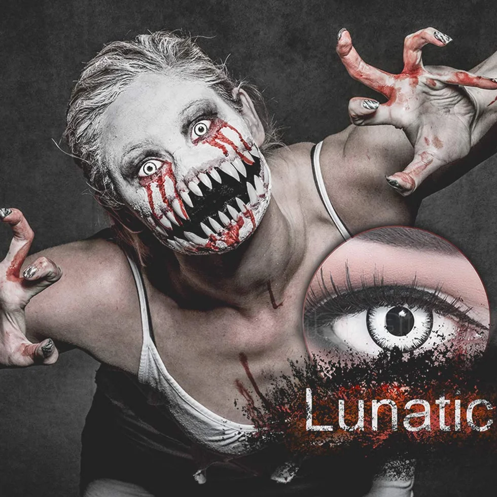 Lentillas de color blanco Lunatic 1 par para Halloween cosplay anime blandas sin graduación
