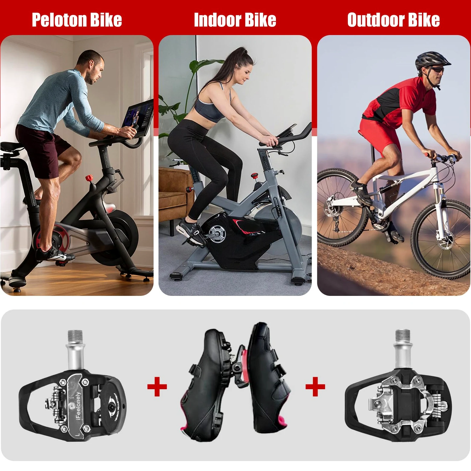 SPD & Look Delta Spin - Pedales de bicicleta dobles con clips para Shimano SPD y Peloton, ejercicio de ciclismo en interiores y exteriores