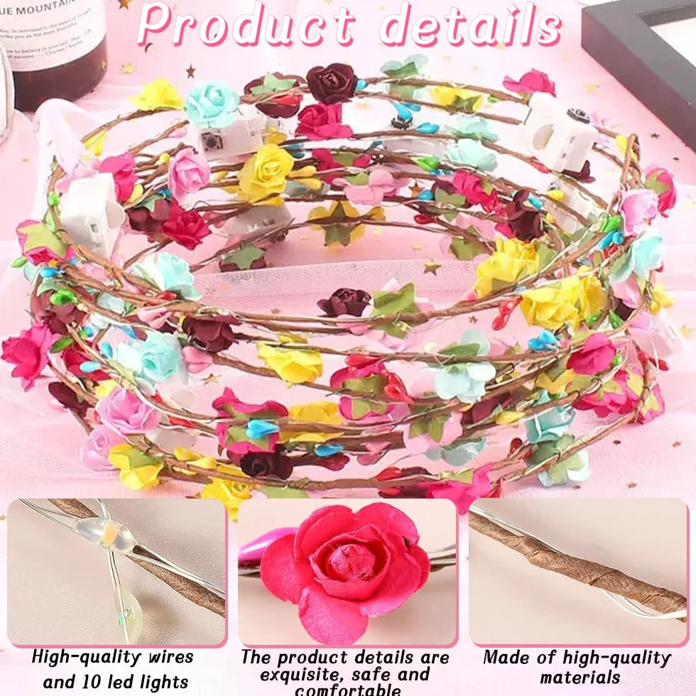 Diadema LED Luminosas Guirnalda Decorativa Floral Corona Intermitentes 16 unidades