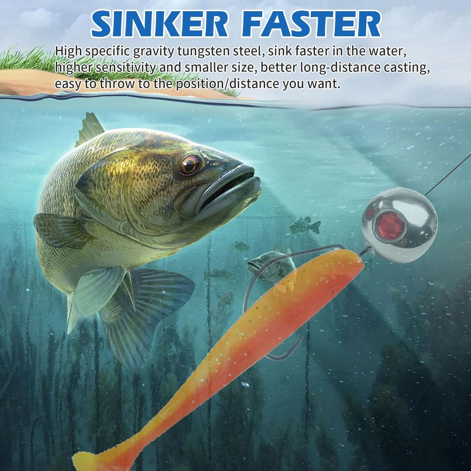 Fpeinc Pesas de pesca de aleación de tungsteno plomos de bola giratoria, plomos de doble anillo, 45 g-200 g, pesas de alta rigidez, plomos de bala de cañón para pesca en agua salada
