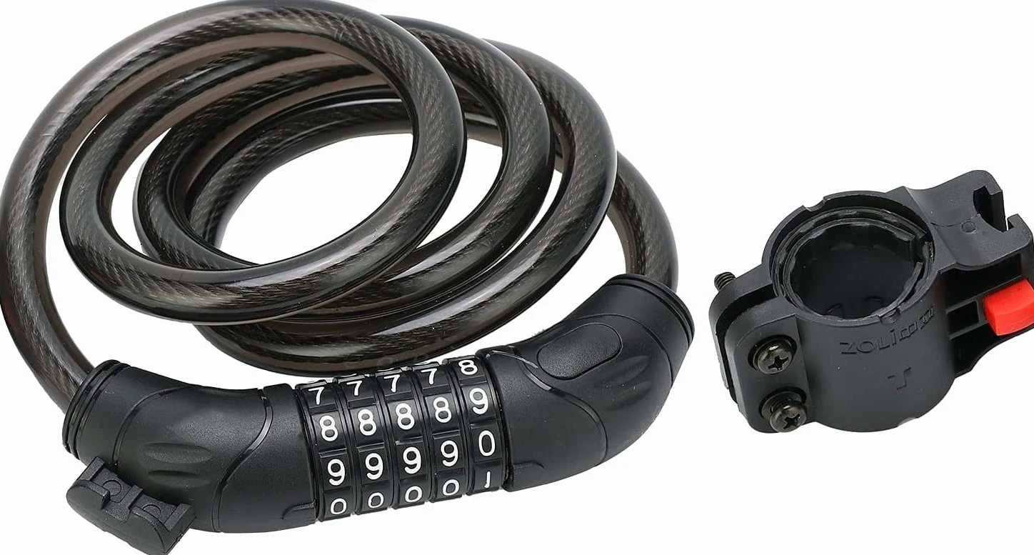 Candado de combinación para Bicicleta, con contraseña de 5 dígitos, candado de Cable de Seguridad de Acero con Soporte de Montaje, candado de combinación portátil, candado antirrob