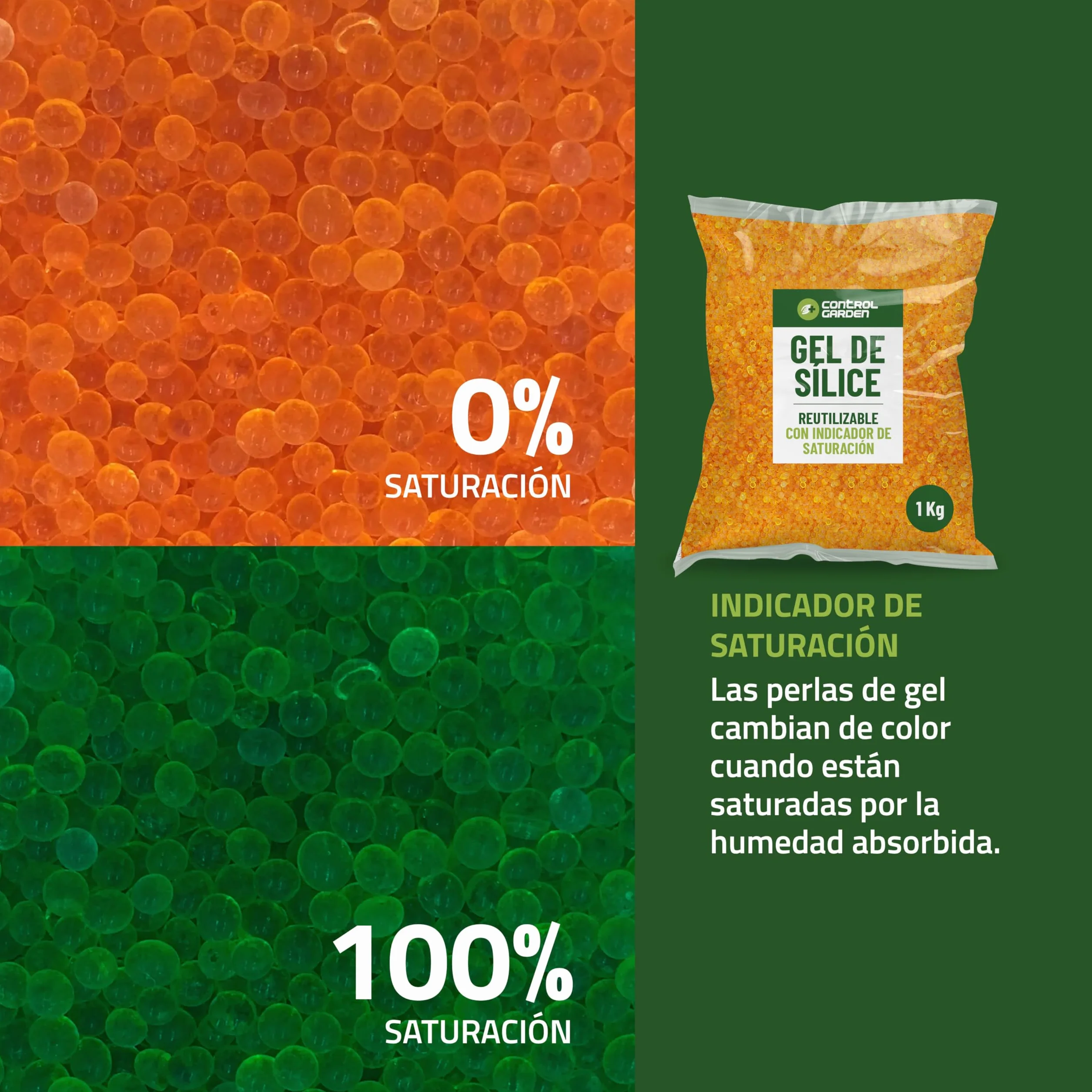 Gel de Sílice Naranja KG Absorbedor de Humedad Reutilizable No Tóxico Indicador de Saturación (2 KG)