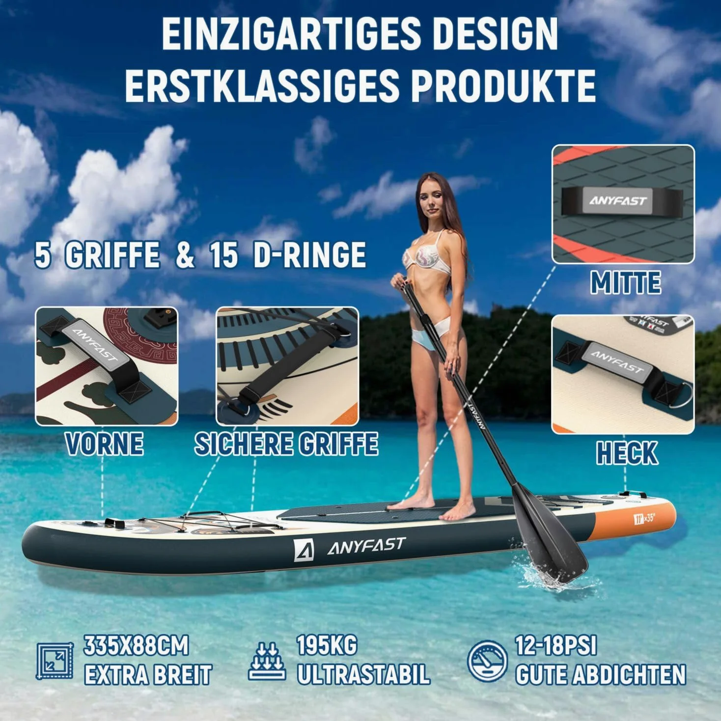 Tabla Paddle Surf Hinchable - Paddle Surf Hinchable para 2+1 Personas/Familia con Accesorios,Stand Up Paddleboard para Adultos & Todos los Niveles