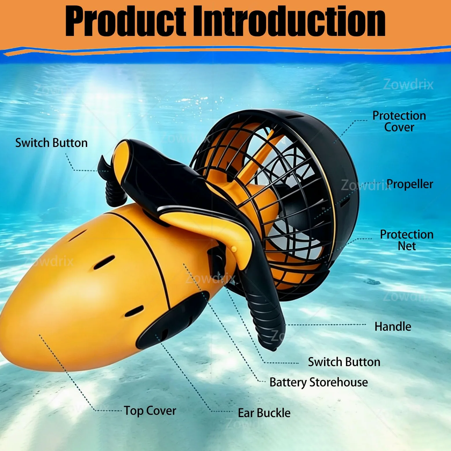 Scooter Submarino con Motor Sin Escobillas De 500 W, Velocidad Máxima De 3,7 mph, Autonomía De 60 Minutos, Hélice Ligera para Buceo, Snorkel Y Aventuras En La Playa