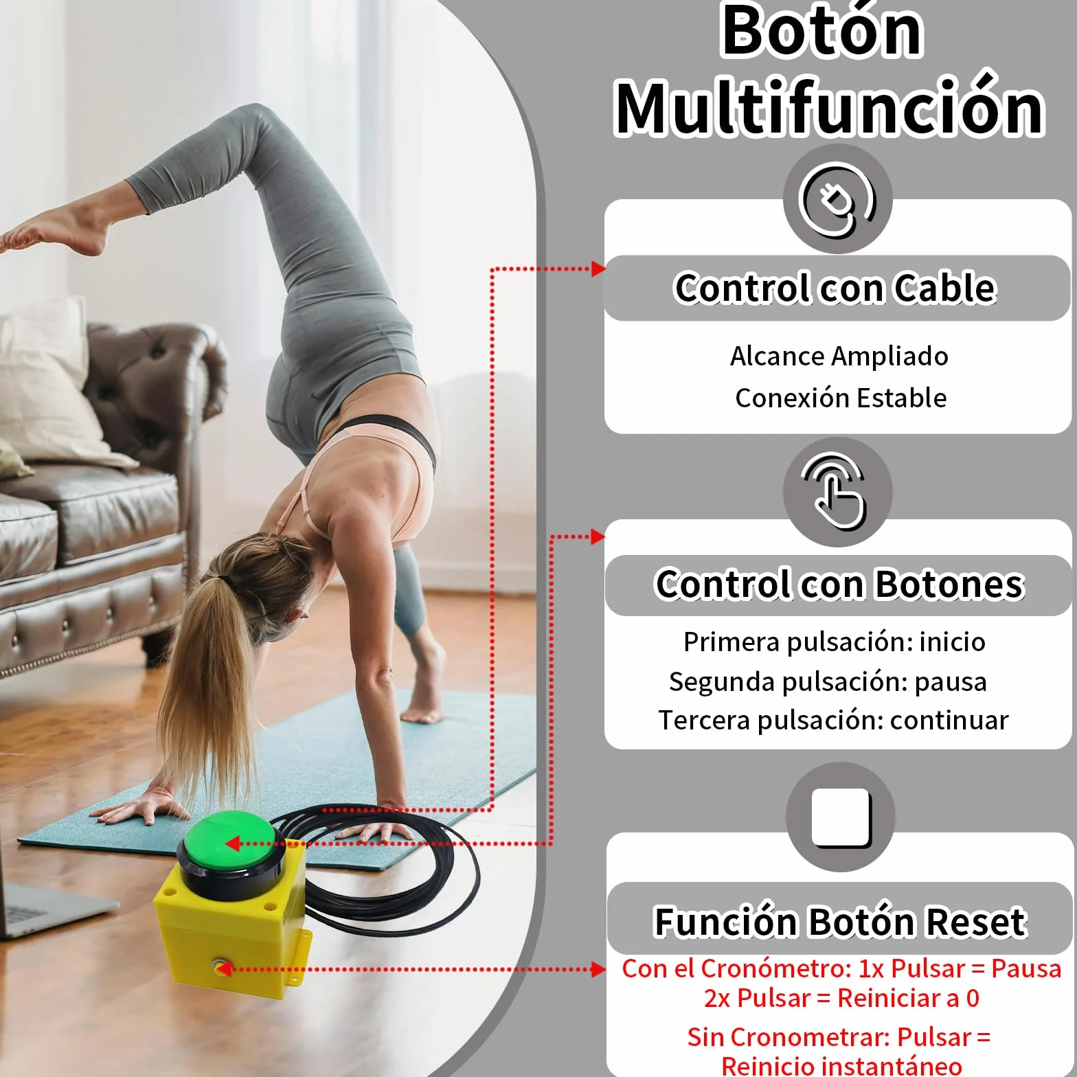 Temporizador con Botón de Inicio/Parada, Cronometros Deportivos 5'' con Soporte, 6 dígitos Temporizador de Cuenta Atrás/Arriba con Control Remoto, 12/24H Temporizado Digital para Maratón