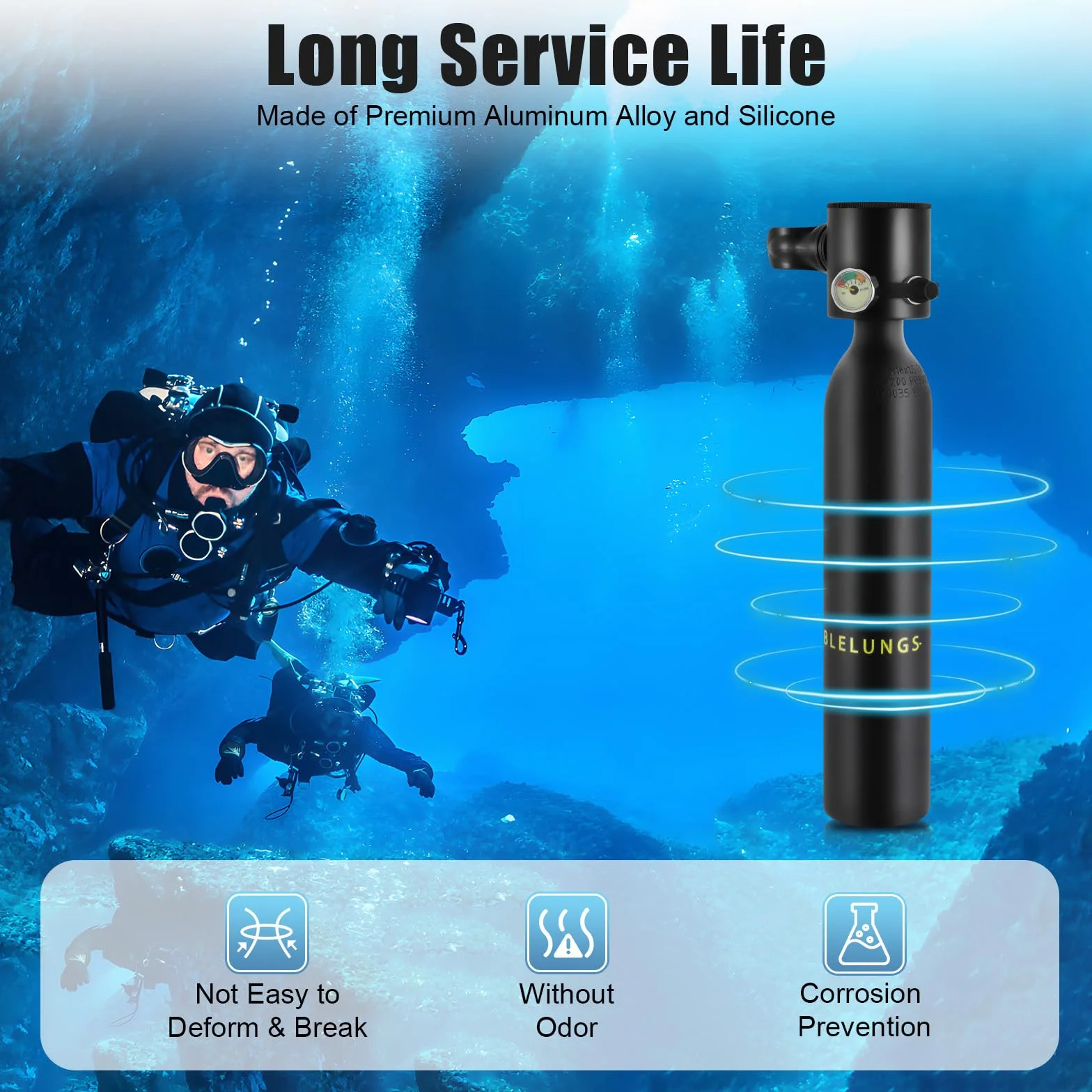 MccoMMon S300 Mini Buceo Botella de oxígeno de 0,5 L Submarinismo (bucear) Botella pequeña para respiración subacuática Portátil Buceo Tanque de oxígeno Depósito de aire pulmonar para rescate de