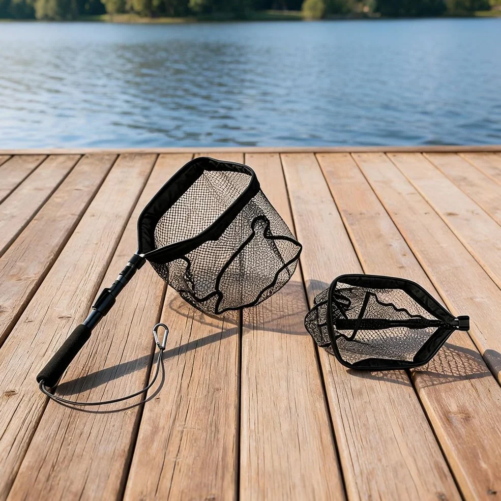 Red de pesca plegable extensible, mango telescópico de 80-100 cm con diseño flotante y cordón para un fácil almacenamiento
