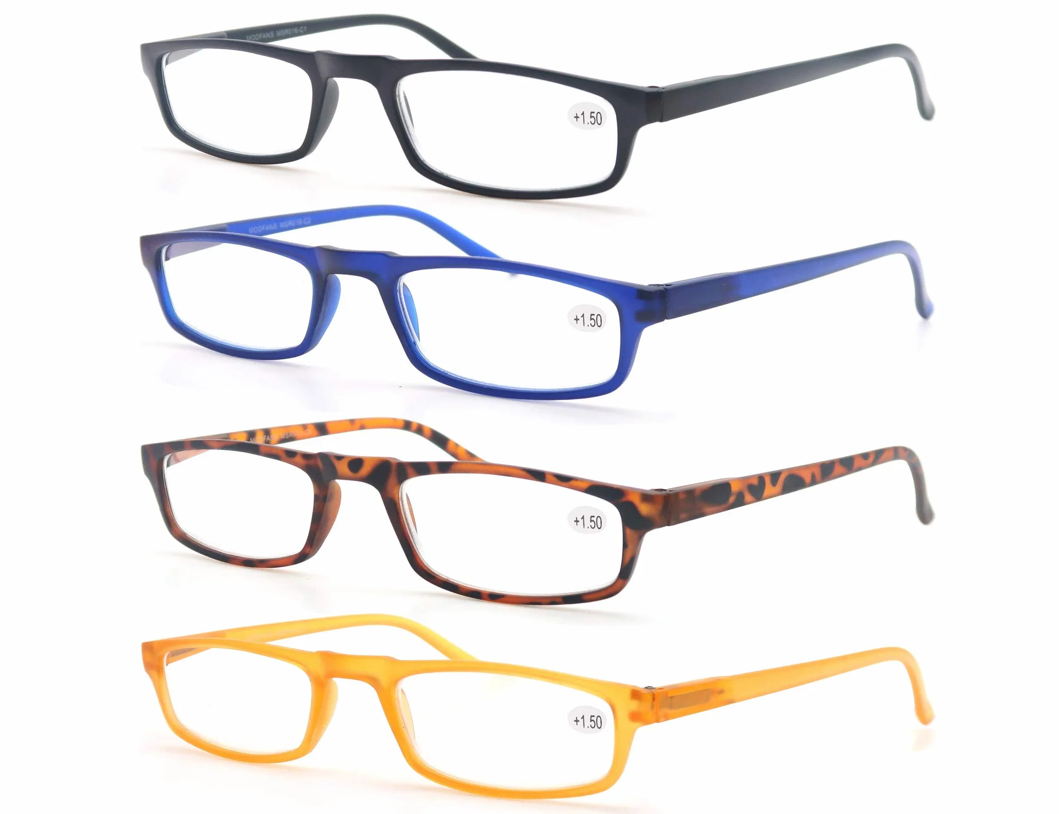 MODFANS Pack de 4 Gafas de Lectura para Hombre Mujer Lente Clara Visión Clara Negro Azul Marrón Amarillo