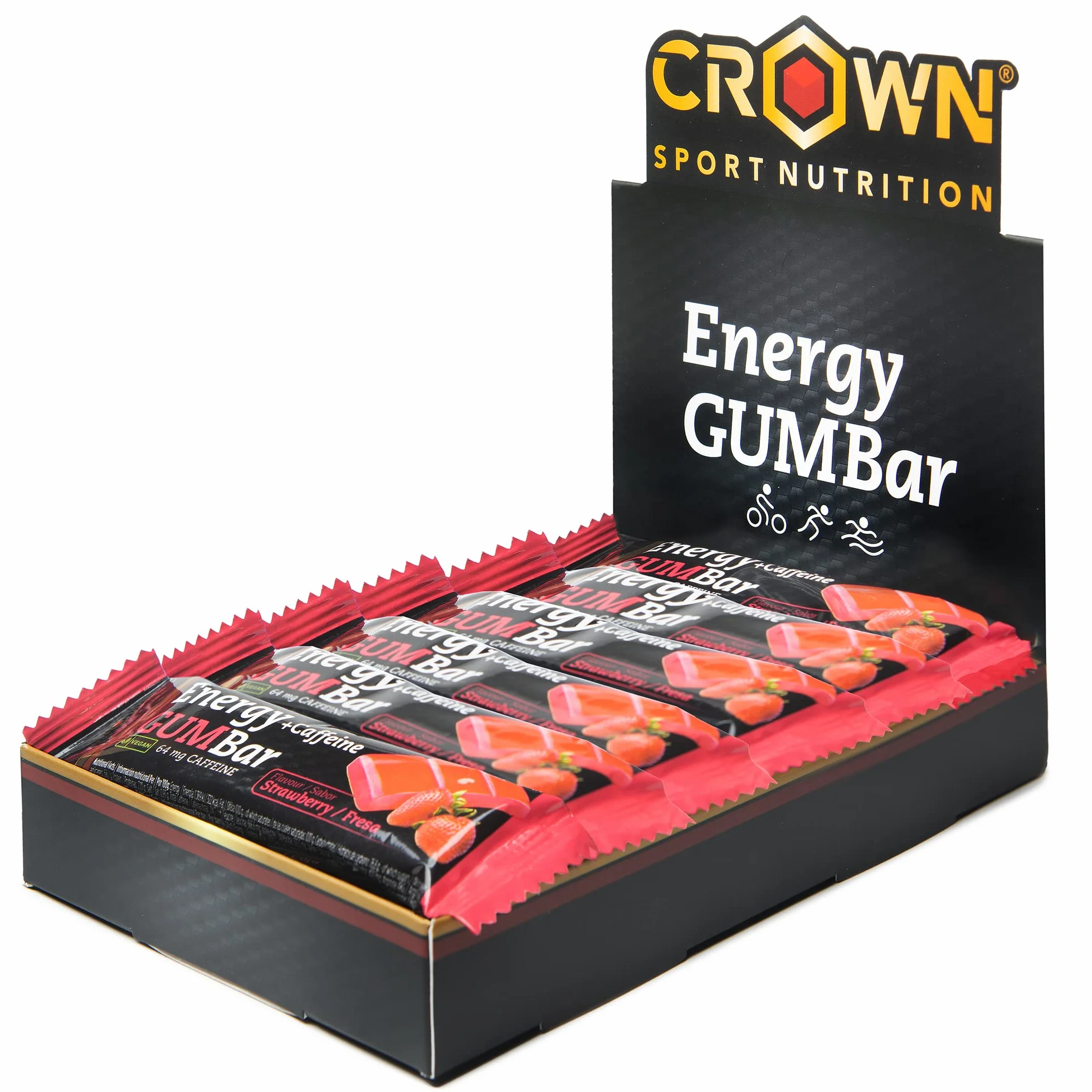 Crown Sport Nutrition Energy GUM Bar Barrita Energética de Gominola con Carbohidratos, Sales y Aminoácidos Vegana