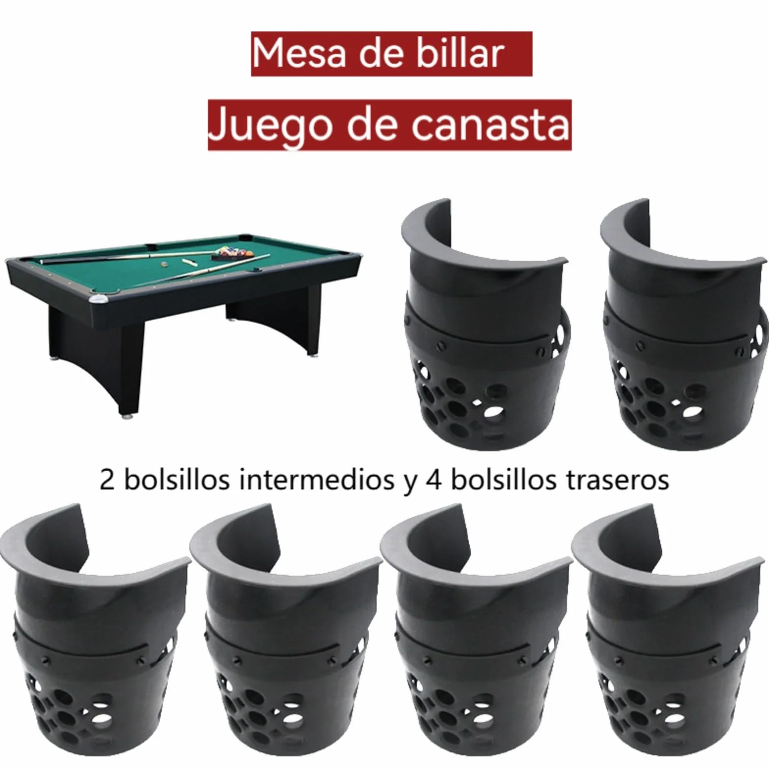 6 Bolsas de Almacenamiento para Mesa de Billar, Bolsas de Piscina, cestas de Piscina, Bolsas de Bolas, Agujeros, Accesorios para Mesa de Billar