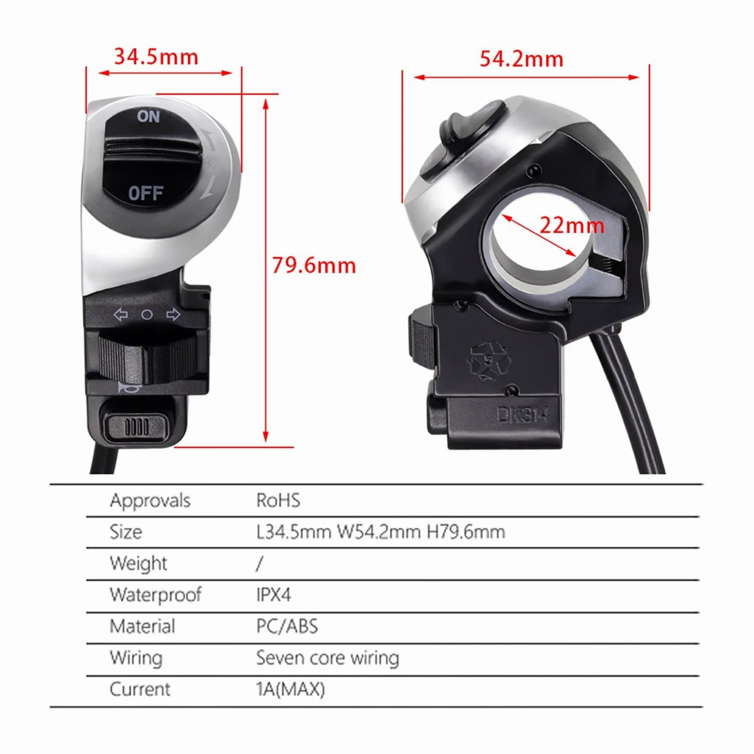 Juego de Luces de Freno y Luces de Giro for Bicicleta eléctrica, Entrada de 24V, 36V, 48V, for Bicicleta eléctrica, con bocina y luz Trasera de Giro
