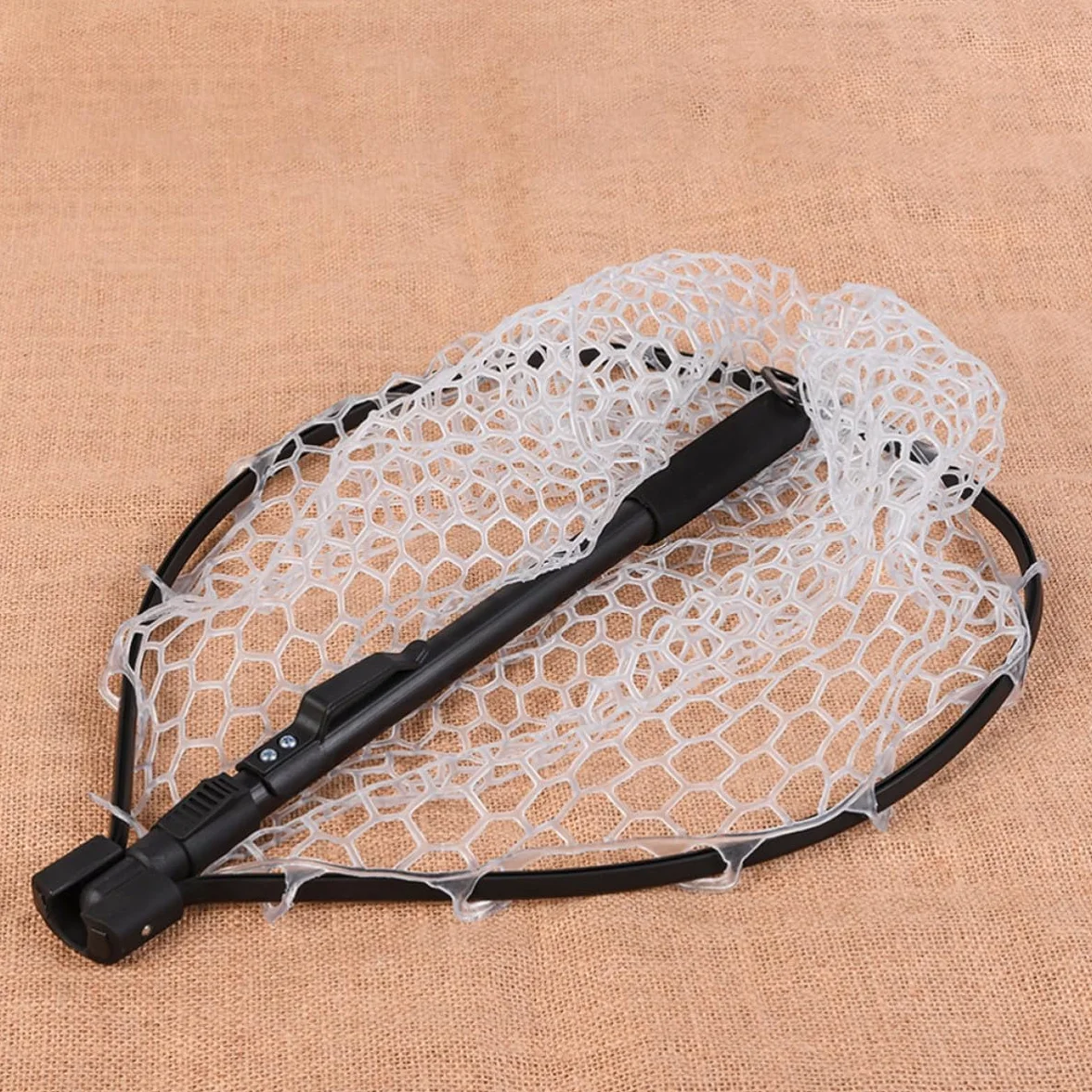 Red de Pesca Plegable Rápida de Aluminio Negro Malla | Aleación de Aluminio, Malla de Goma Eva, Forma Clásica, Ligera Fácil Transporte para Orilla y Barco
