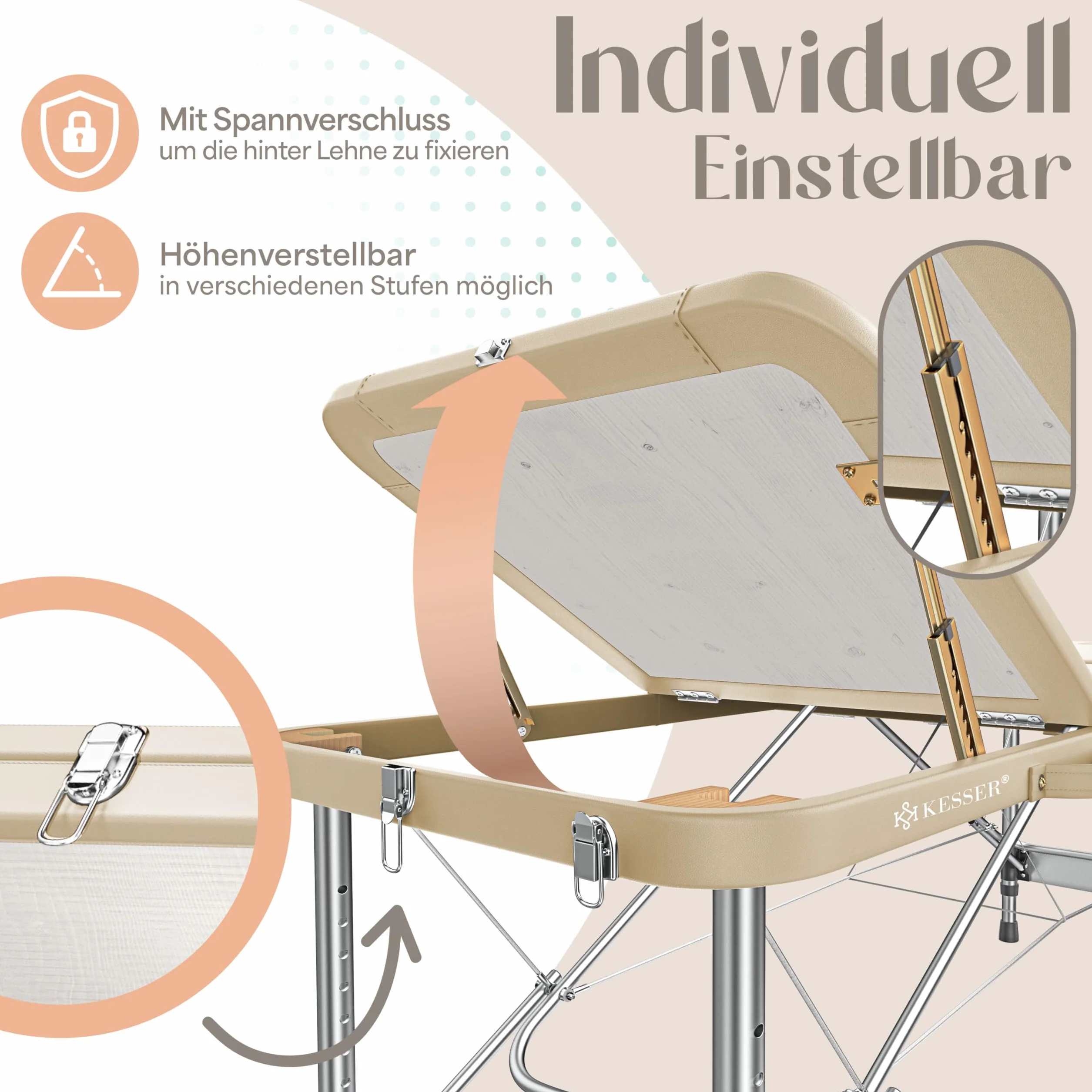 KESSER Camilla de Masaje Plegable Ajustable en Altura 3 Zonas Aluminio + Reposacabezas