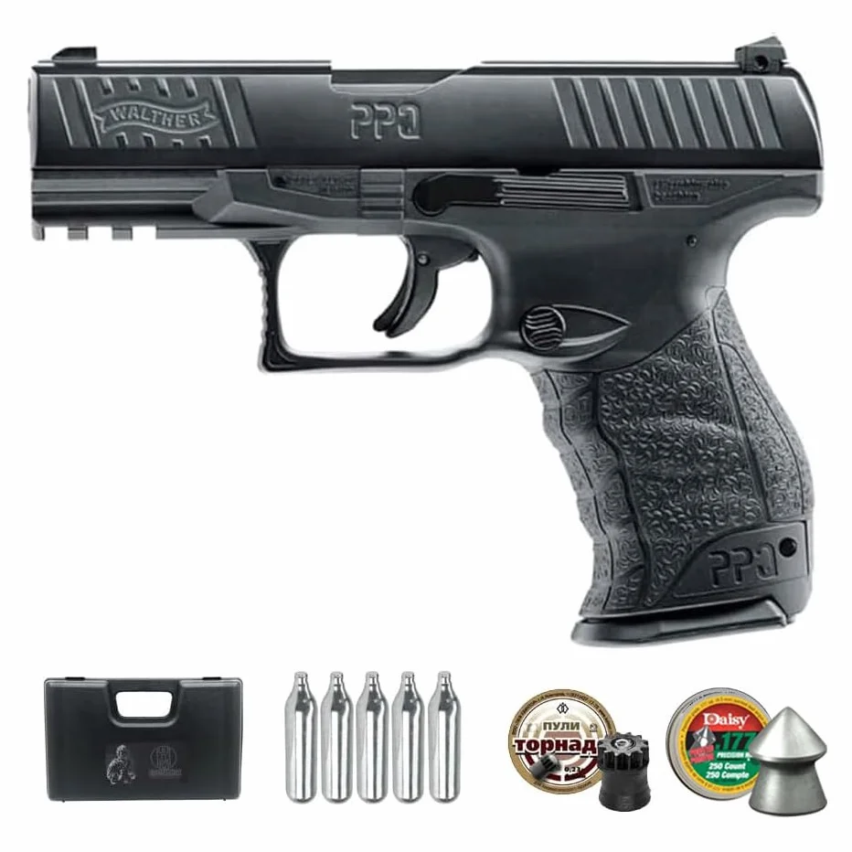 Walther PPQ M2 (4,5mm) | Pistola de Aire comprimido de balines semiautomática + maletín + CO2 y perdigones