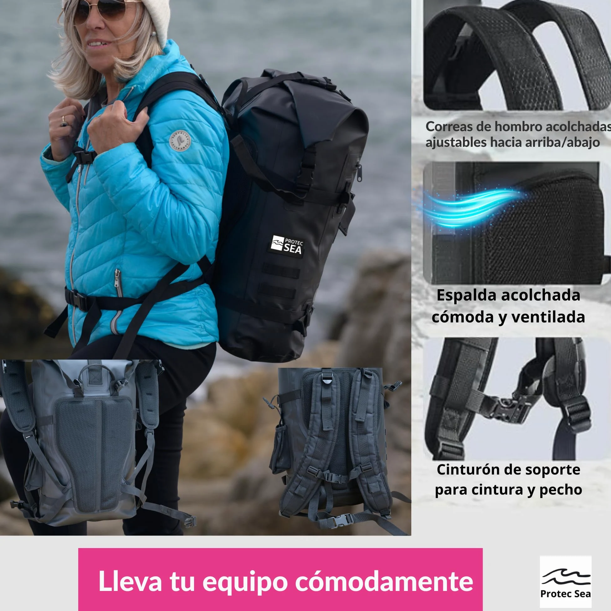 Bolsa de senderismo para mochila y bolsa impermeable | Cremallera de zinc anticorrosión impermeable | Volumen ajustable 20L a 40L | Cómodo transporte | Fijaciones Molle | Bolsillos