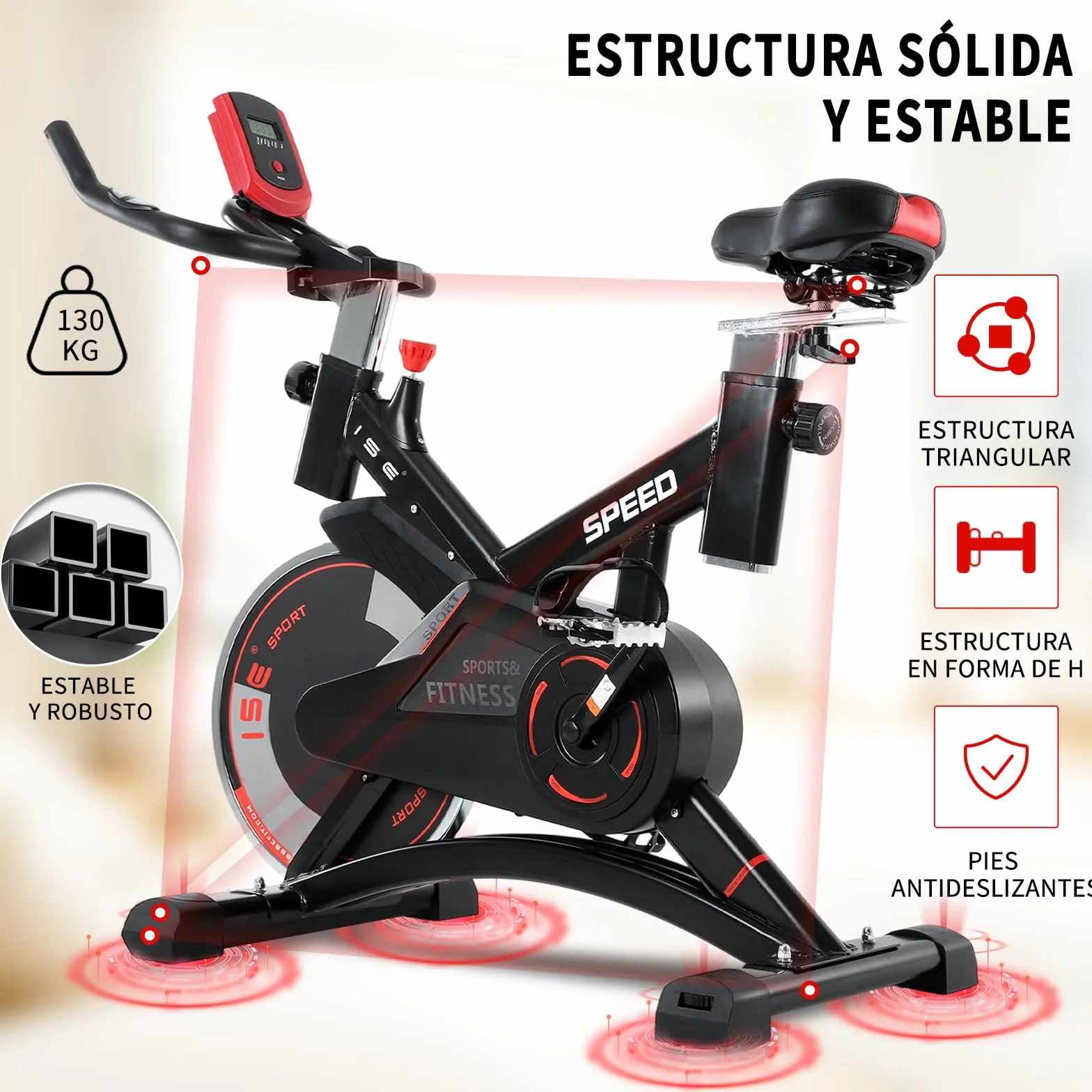 ISE Bicicleta Estática Profesional con Sensor de Pulso,Ajustable Resistencia, Pantalla, Bici Estática, Fitness En Casa con Volante de Inercia,Bicicleta Estática Indoor con Sillín Ajustable, Máx.120kg