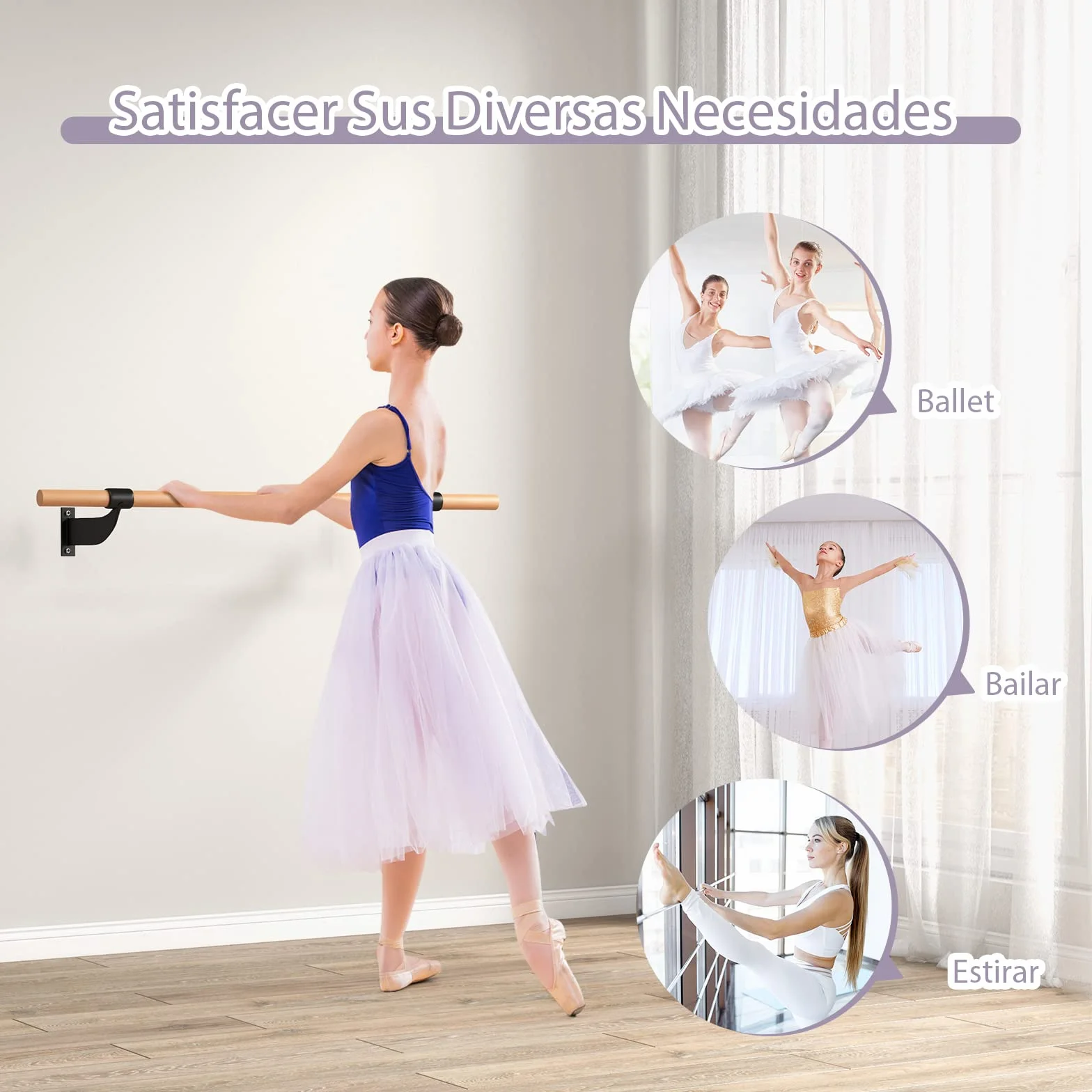 COSTWAY Barra de Ballet de Pared 120 cm, Altura Fija para Yoga, Estiramiento, Entrenamiento