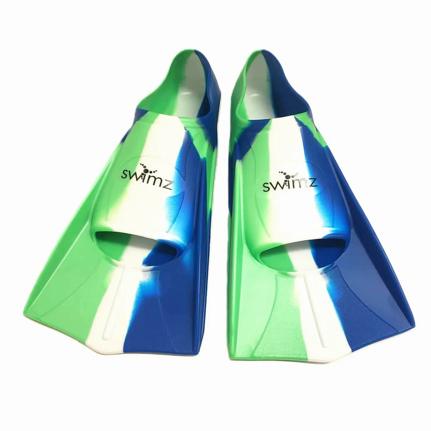 Swimz Short Blade Silicone Swim Training Fins - Blue / White / Green
