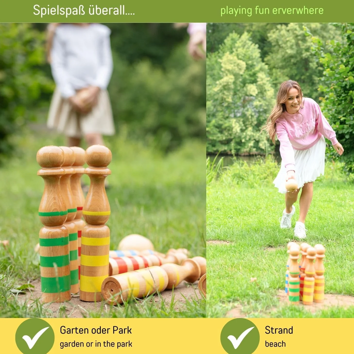 GICO Juego de Conos de Bolos de Madera para niños y Adultos, diversión en Interiores y Exteriores, con Productos de Calidad de Madera Maciza, 24 cm – 3018
