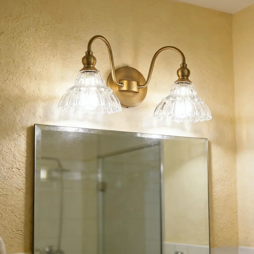 XINYASEE Aplique Pared Cristal Interior G9 Lámpara Cuarto de Baño Doble Cabeza Oro