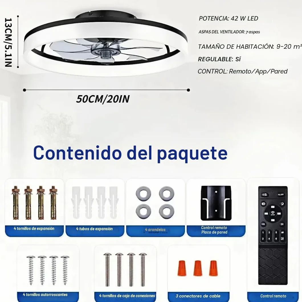 Ventilador de techo 48W 50cm con luz LED regulable mando a distancia 6 velocidades