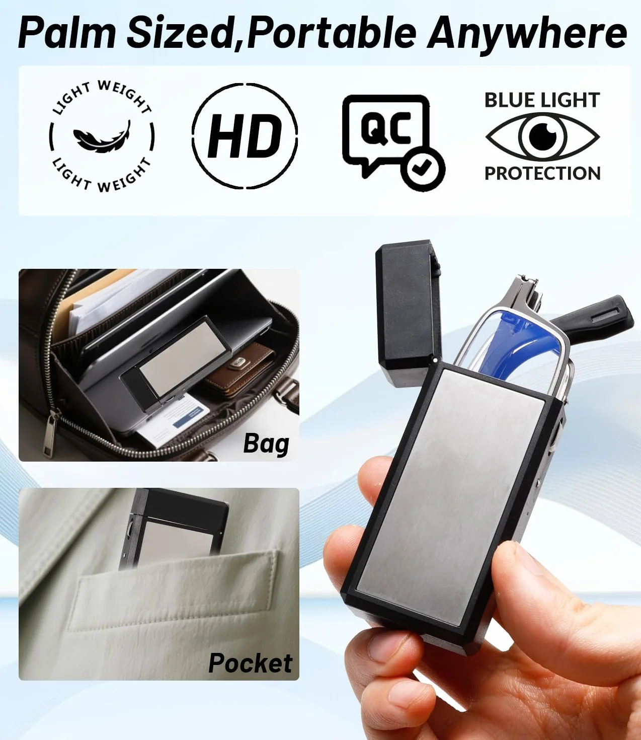 Hubeye Gafas de lectura plegables de metal con bisagras de resorte anti luz azul