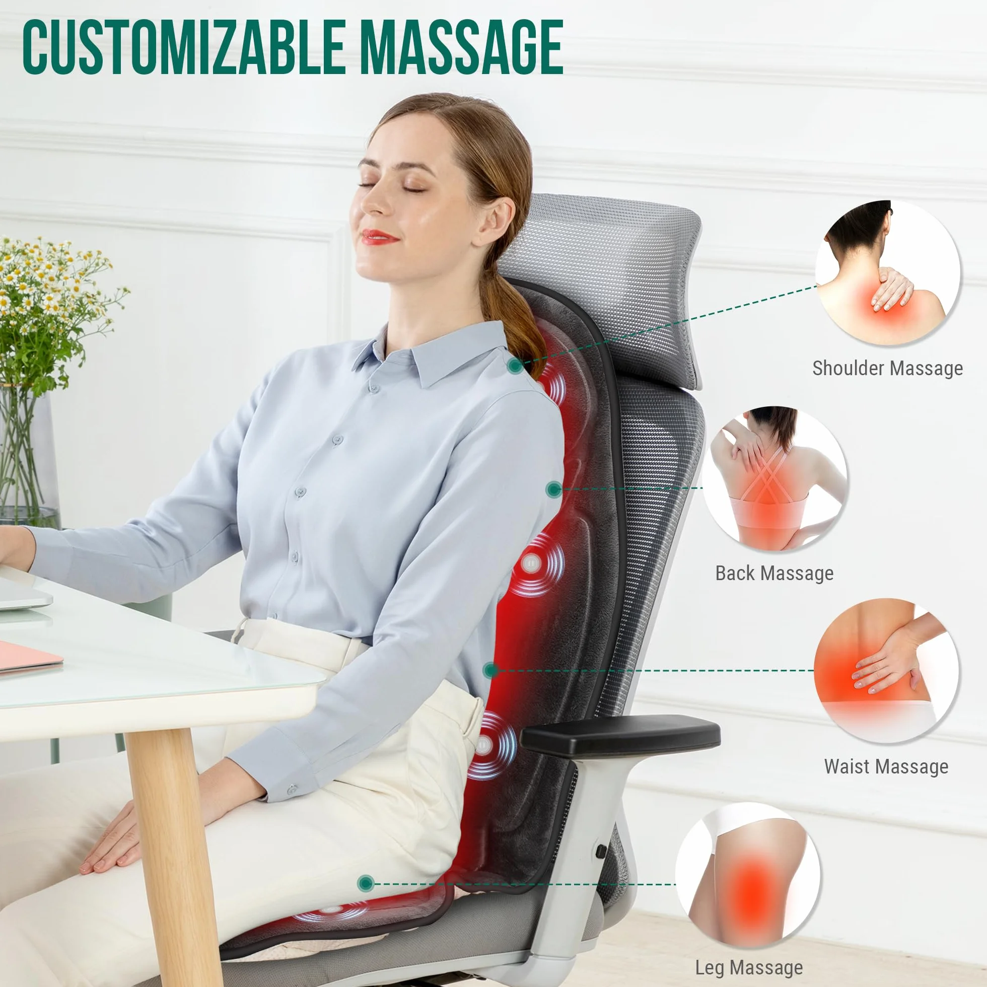 Snailax Cojín de Masaje con Vibración para Espalda, Asiento de Masaje para Casa y Oficina