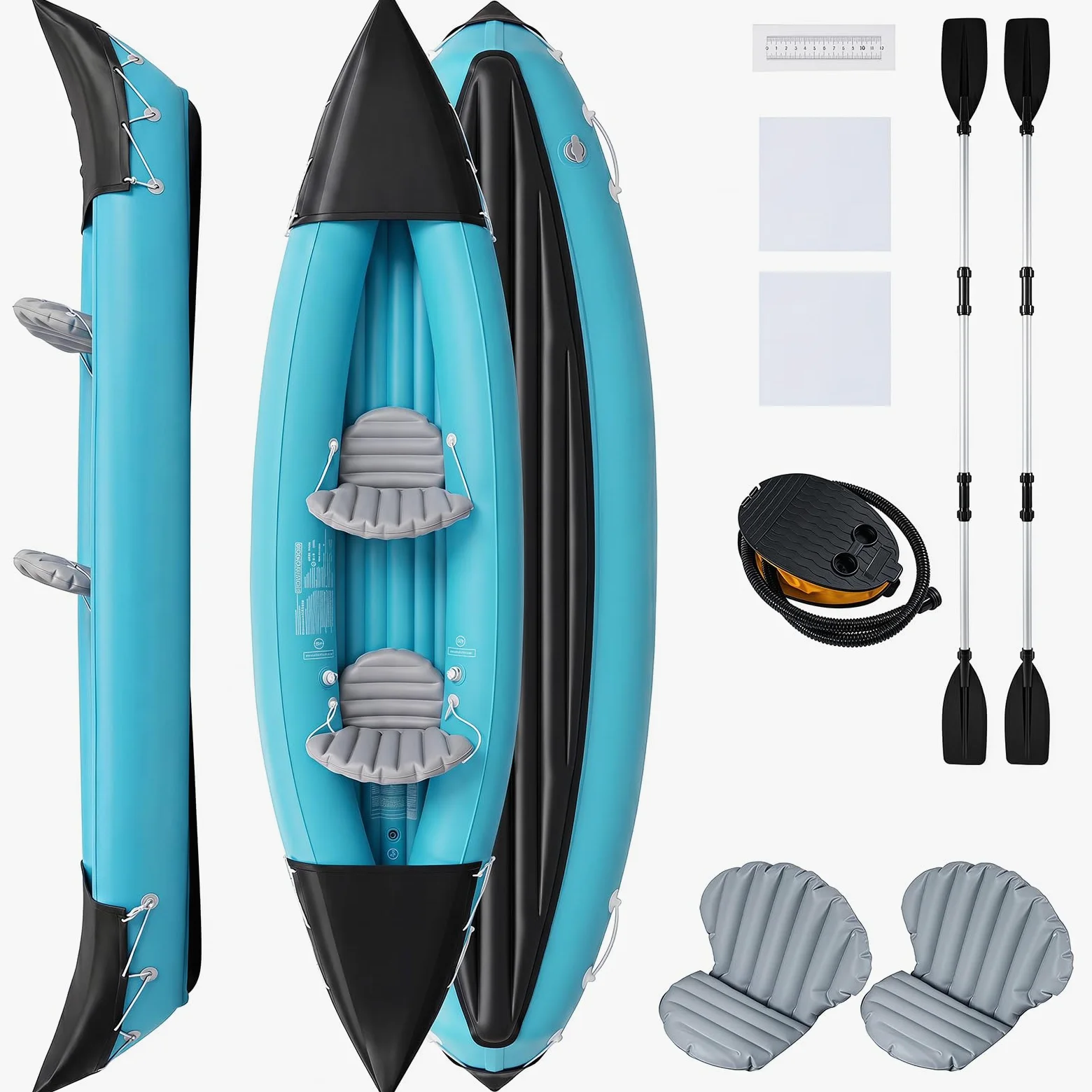 COSTWAY Kayak Hinchable 2 Plazas, Barca Hinchable para 2 Personas con Asientos, Remos de Aluminio, Bomba de Pie, 321 x 92 x 45 cm, Canoa Hinchable para Adultos Pesca, Capacidad 160 kg