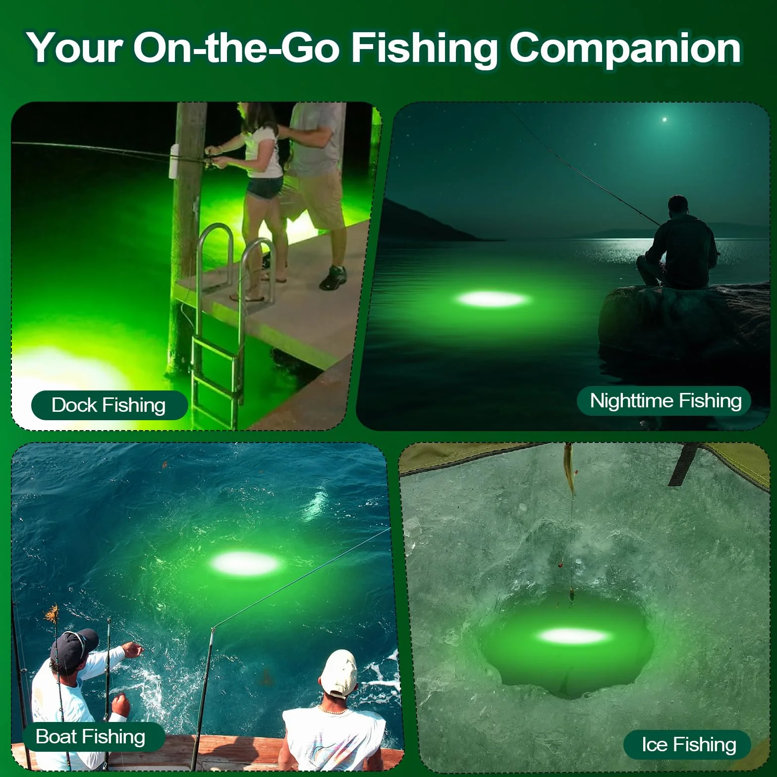 Luz De Pesca Subacuática Alimentada Por Batería, LED Recargable Con Luz Verde Para Atraer Peces, Capacidad De 9000 mAh, Luces De Pesca Sumergibles Impermeables IP68 Para Agua Dulce Y Salada