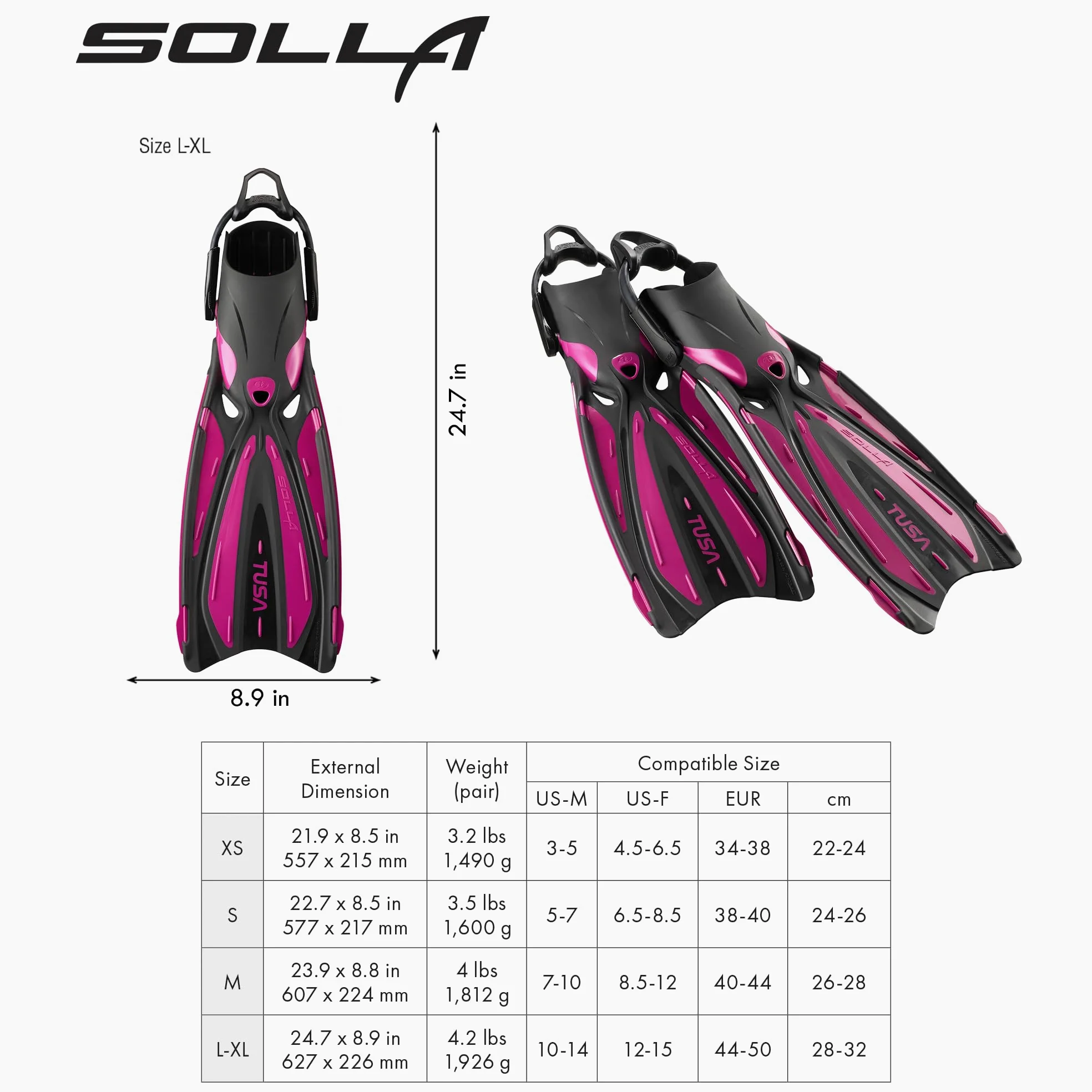TUSA SF-0114 Solla - Aletas de Buceo con Correa elástica