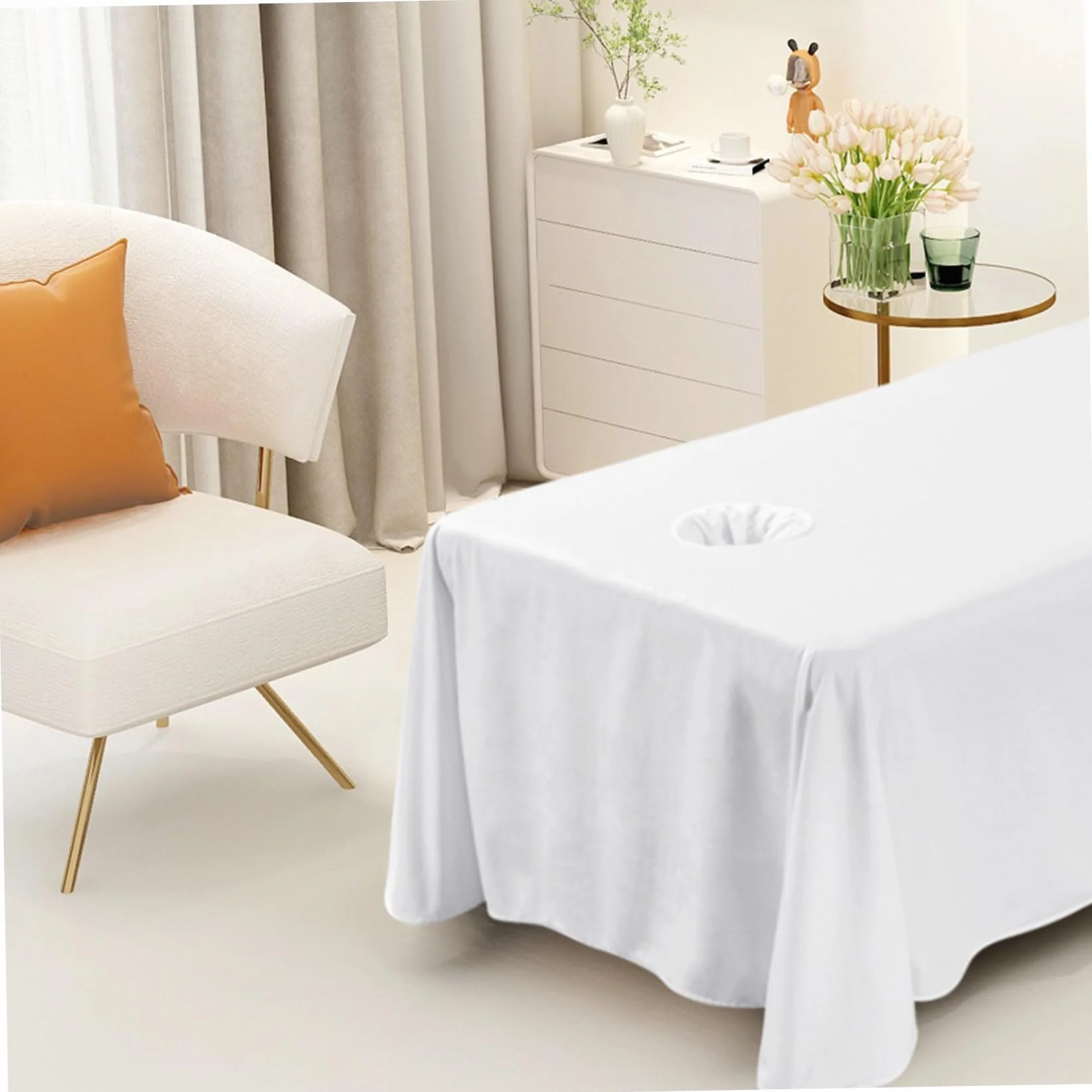 Cubierta de mesa de masaje 190x80 cm con orificio para la cara, transpirable, color caqui para salón