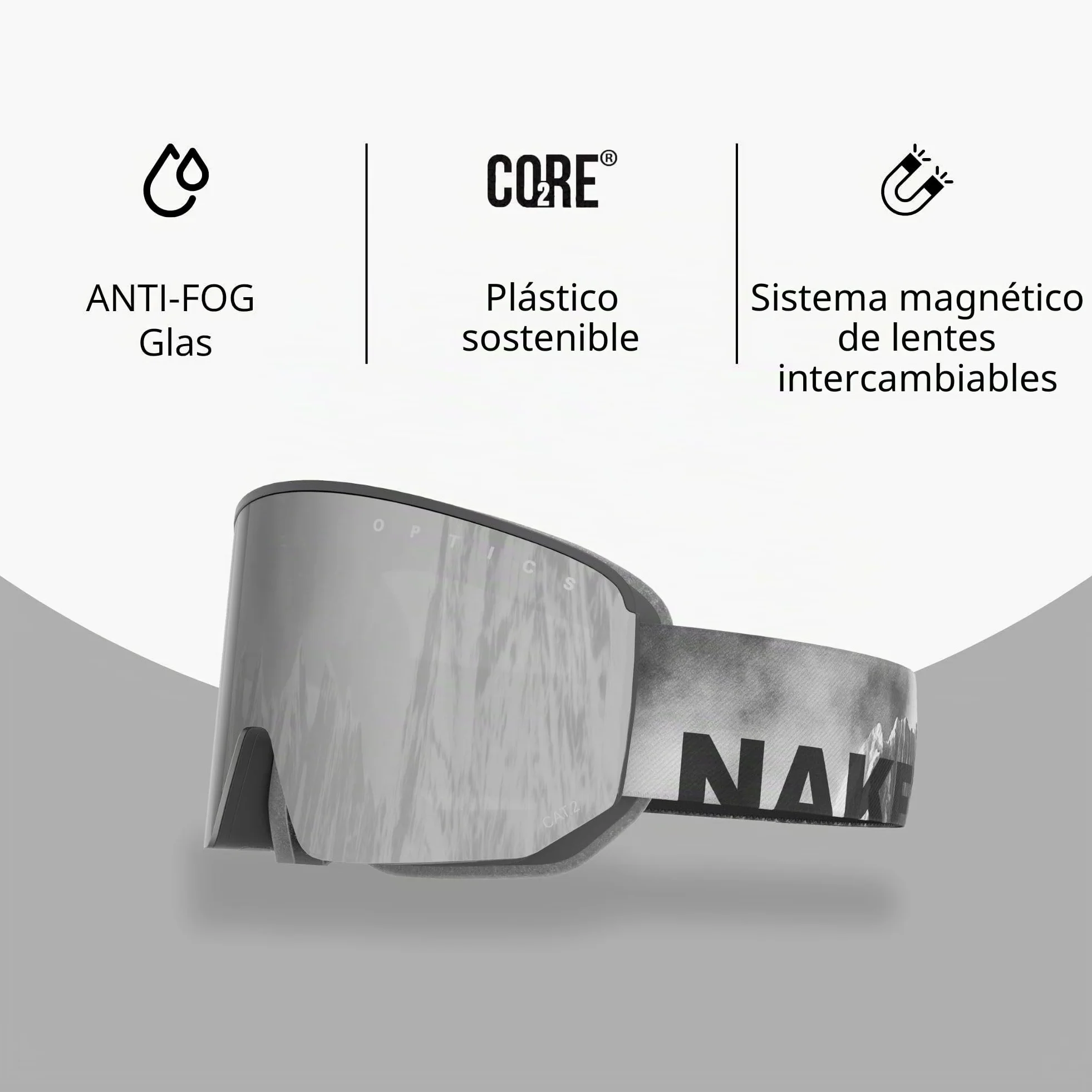 NAKED Optics The NOVA Gafas de Esquí para Hombres, Gafas de Esquí para Mujeres, Gafas de Snowboard (NOVA Steep, + lente para mal tiempo incluido)