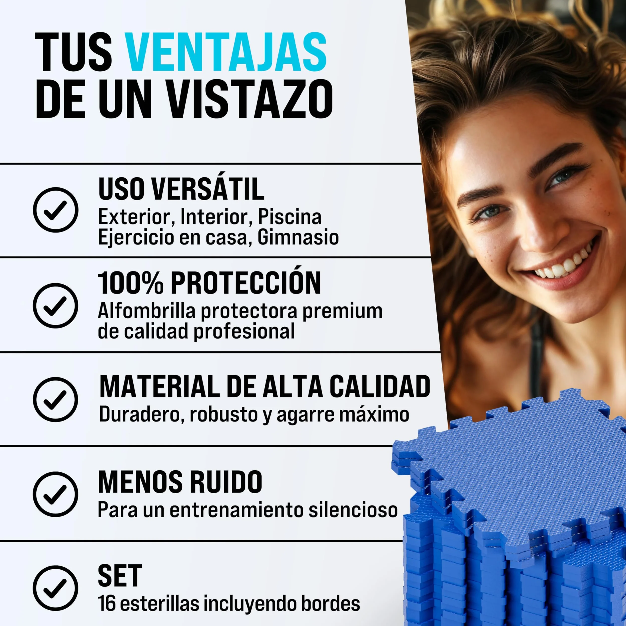 MONZANA® Esterillas Fitness Puzzle Goma EVA 45x45cm 3,24m² Azul