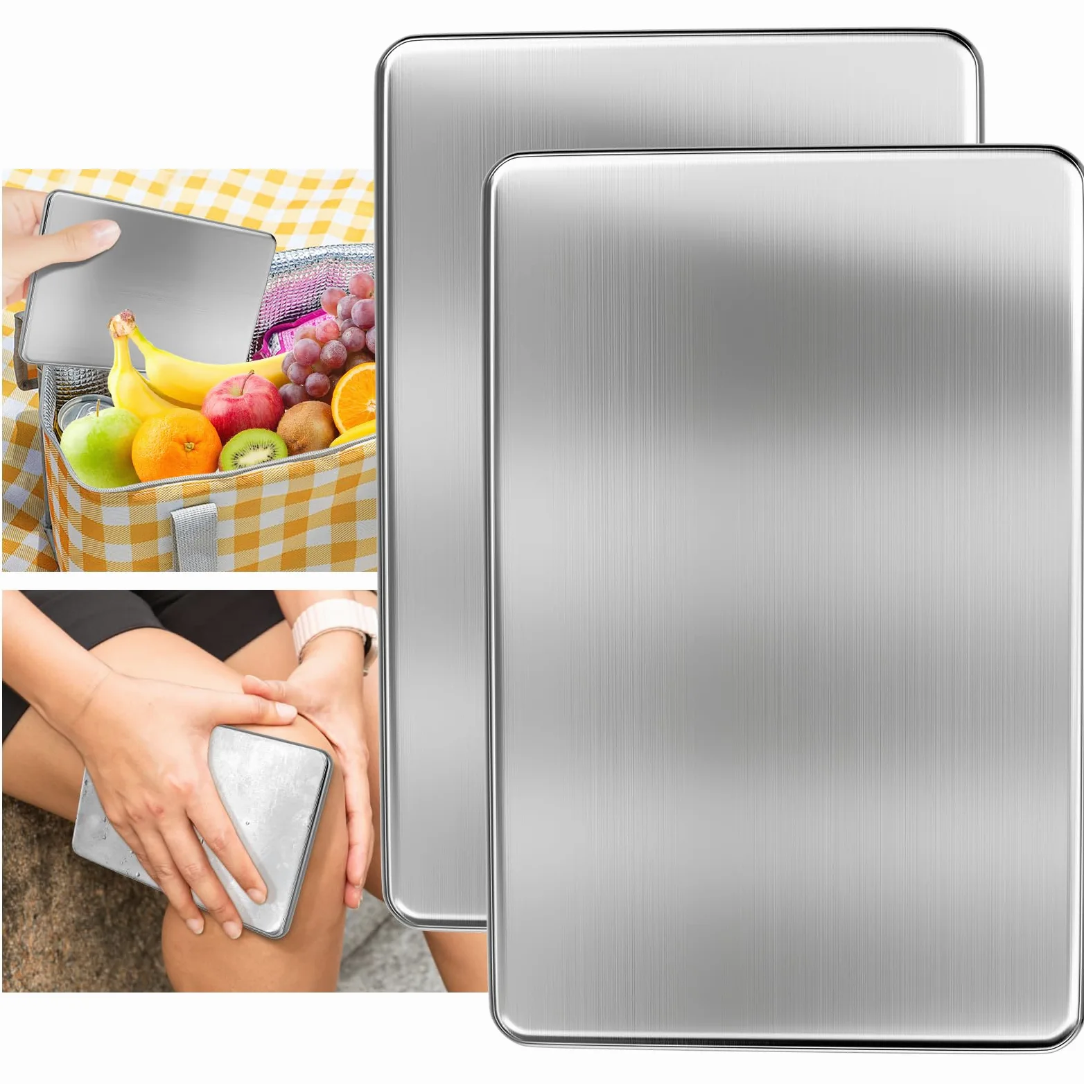2 paquetes de hielo para loncheras, paquetes de hielo reutilizables de acero inoxidable para enfriadores, camping, cestas de picnic, caja bento de metal con paquetes de hielo para mantener la