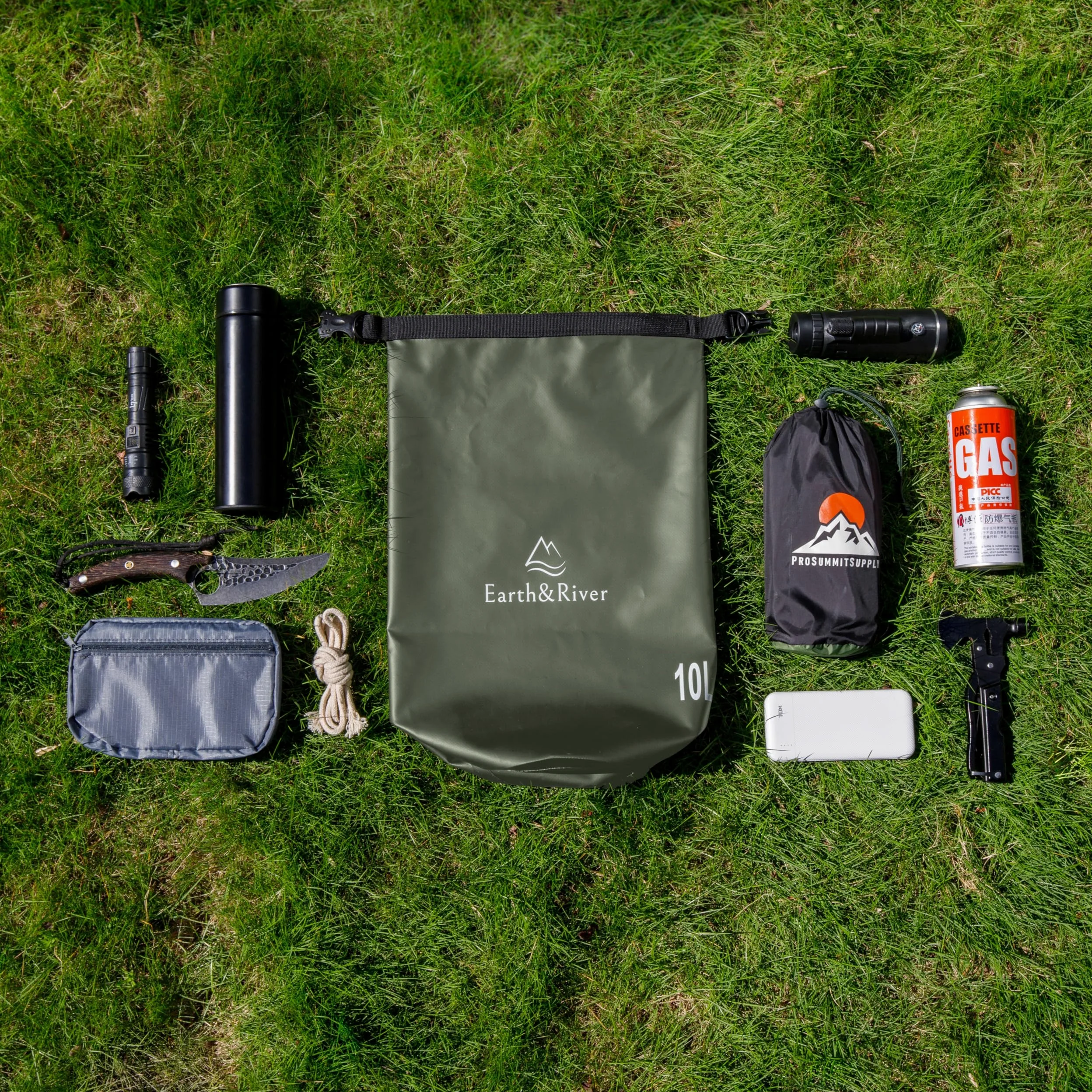 EARTH&RIVER Mochila seca para kayak, mochileros, rafting y navegación, protección impermeable resistente, correas de hombro anchas y ajustables (verde militar, 10 L)