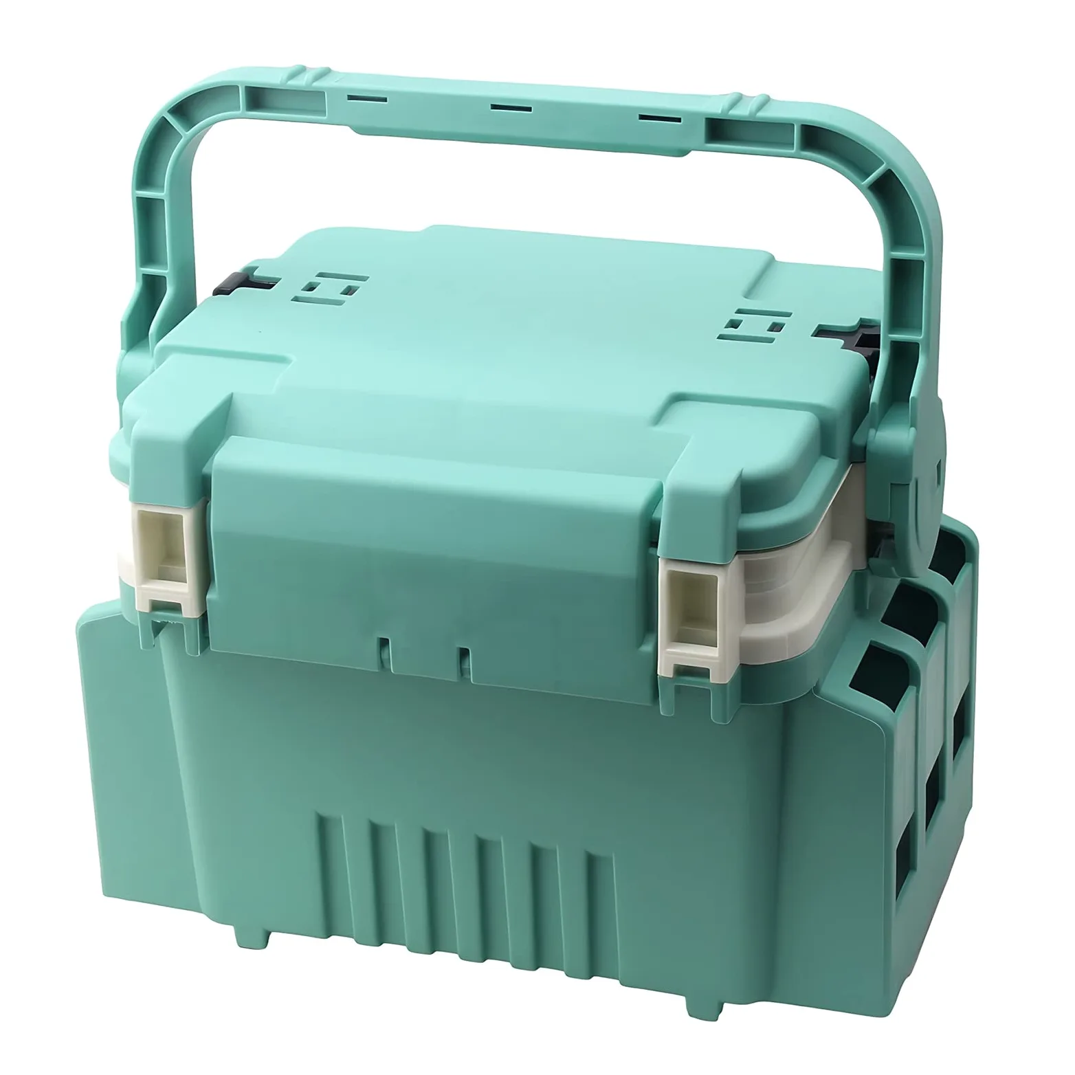 Caja de aparejos de pesca de capas, caja de aparejos de pesca impermeable, portátil, contenedor de señuelos con divisores ajustables, organizadores de pesca y almacenamiento, grande