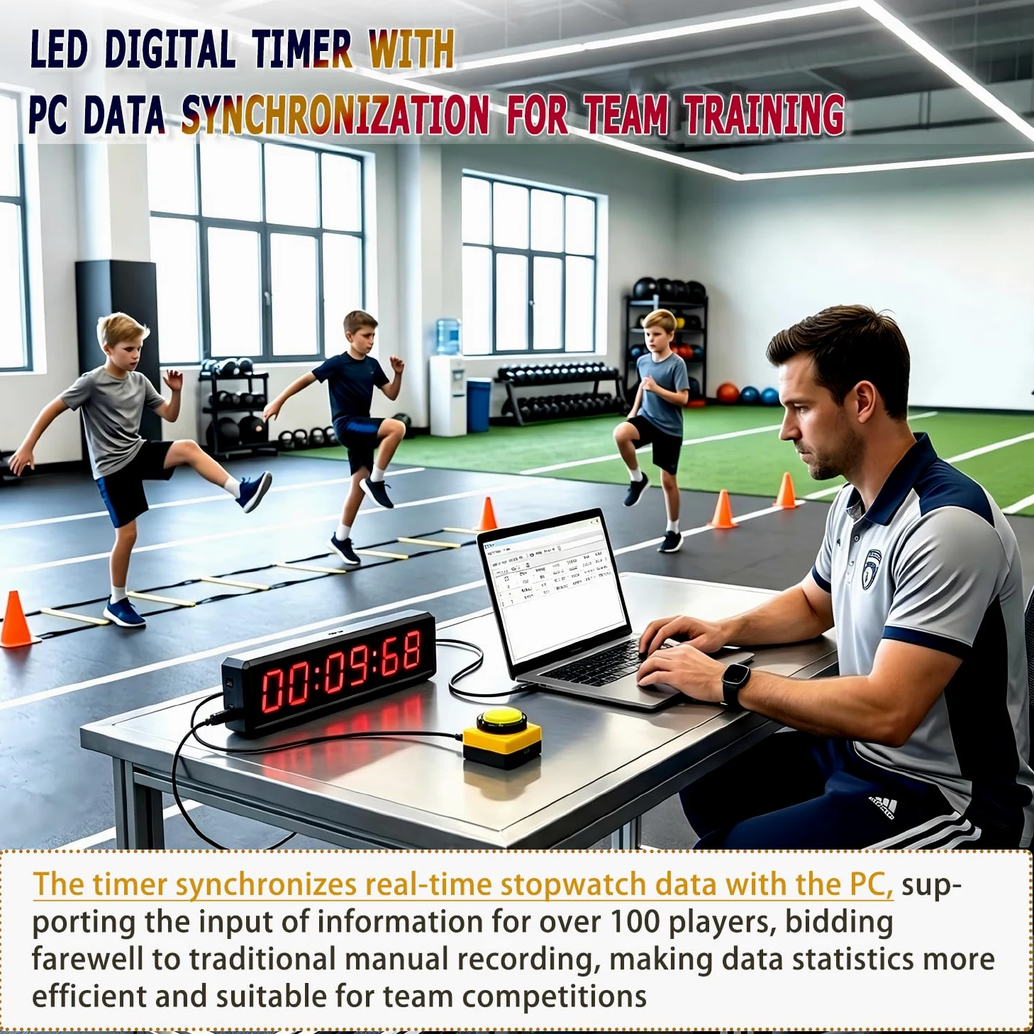Temporizador de fitness, adecuado para ejercicio de gimnasio, escuela, ejercicio en casa, sala de levantamiento de pesas, gimnasio de boxeo, escalada en roca interior (modo de transmisión