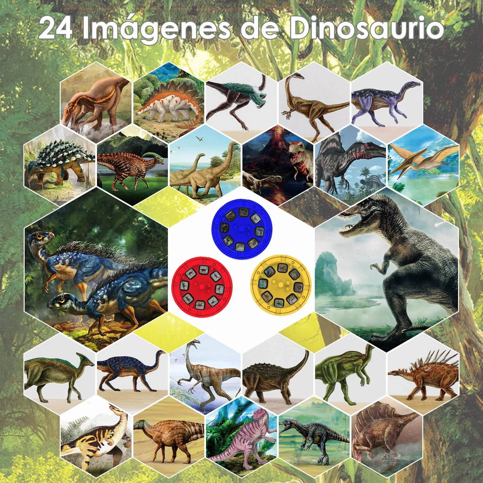 Pup Go Dinosaurio Linterna Proyector para Niños 3+ Años, 3 Discos 24 Imágenes, Juguete Educativo Ciencia