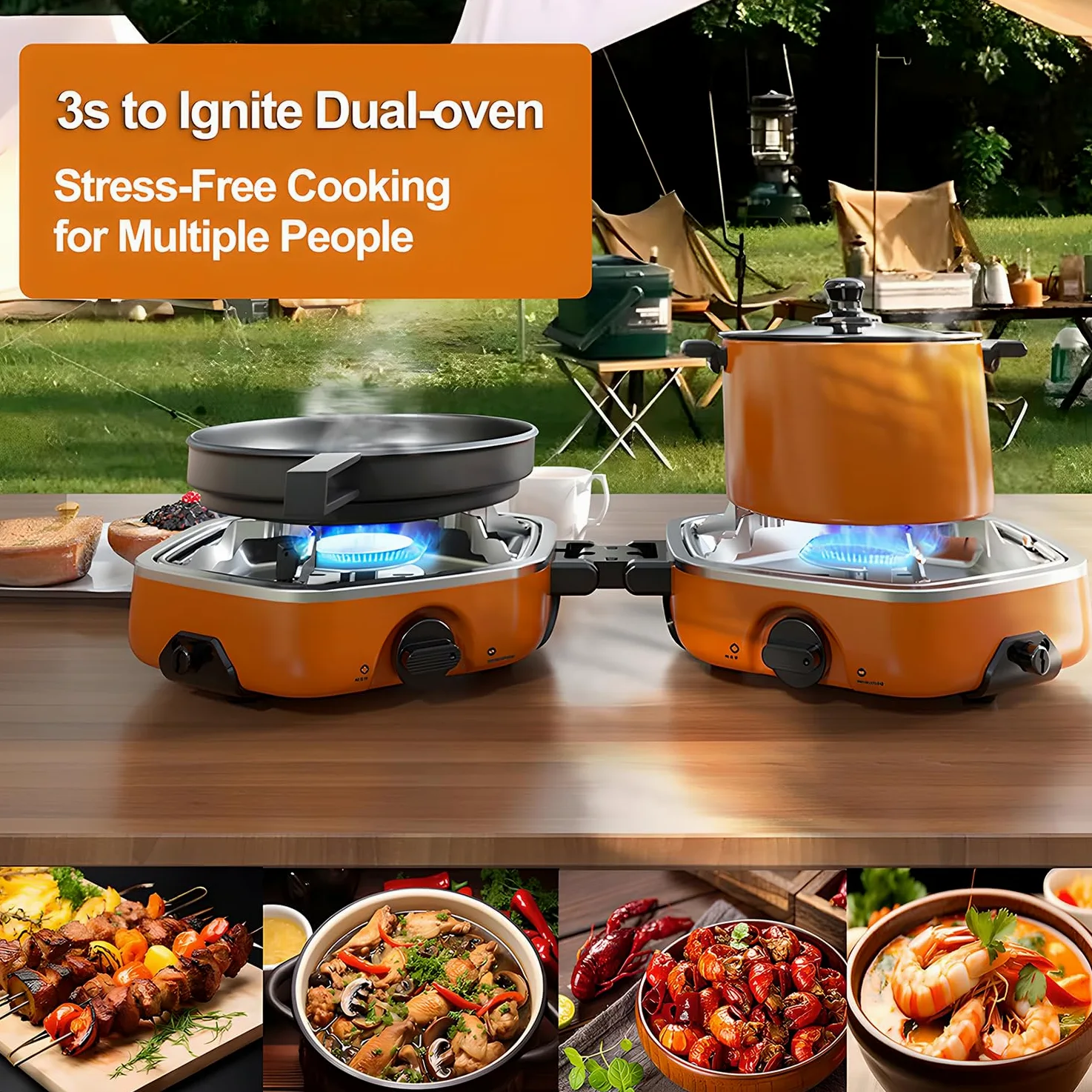 Estufa de gas para camping, 17000 BTU plegable para exteriores con 2 quemadores ajustables e encendido piezoeléctrico, ideal para barbacoa, senderismo, fogatas, cocina de emergencia